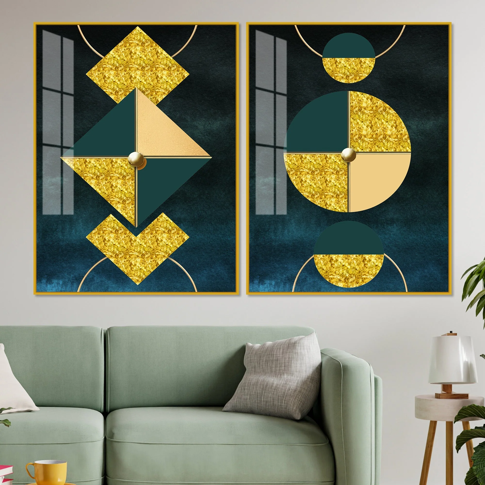 Abstract Geometry Shapes Art Acrylic Floating Wall Painting Set Of 2 - Image 2
