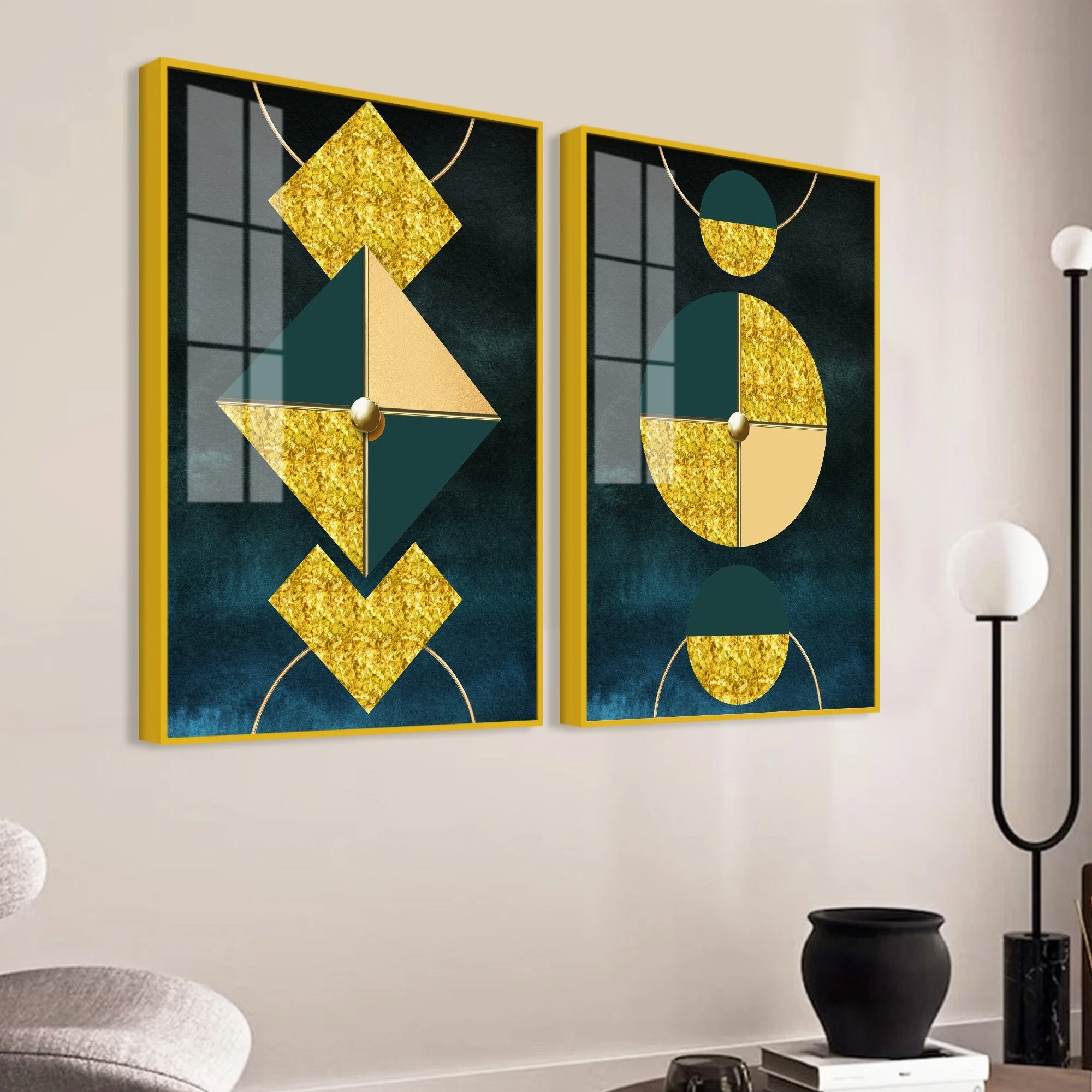 Abstract Geometry Shapes Art Acrylic Floating Wall Painting Set Of 2 - Image 3