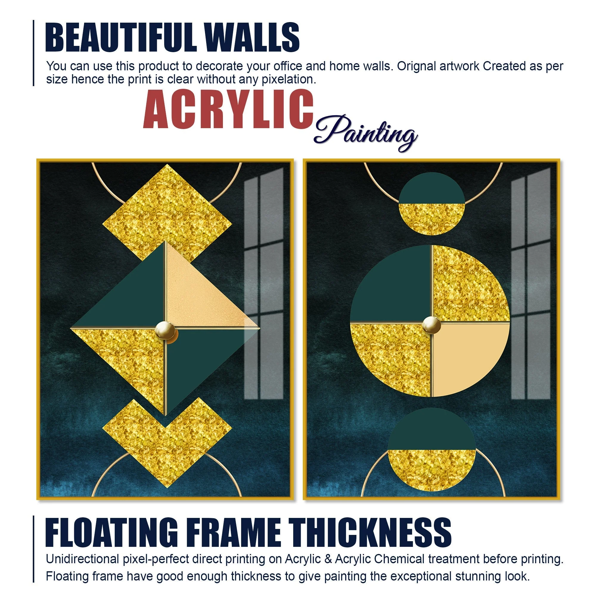 Abstract Geometry Shapes Art Acrylic Floating Wall Painting Set Of 2 - Image 6