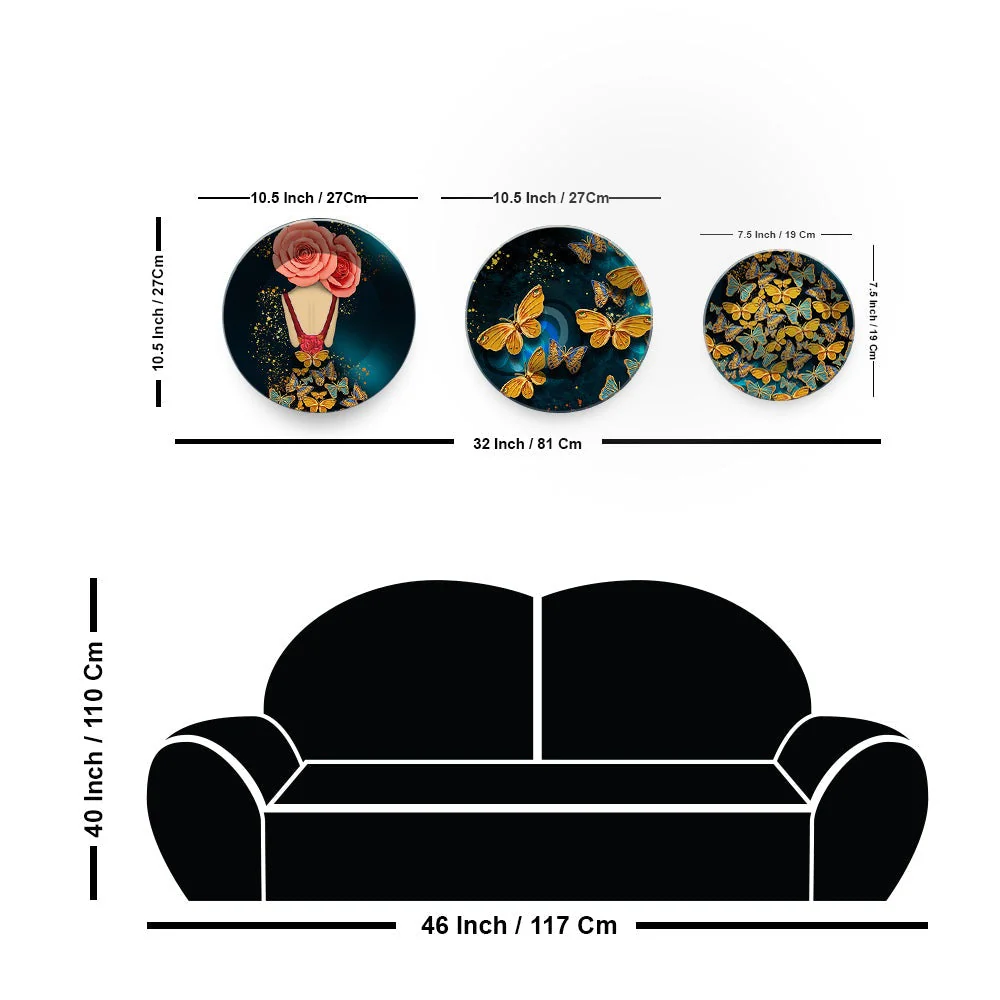 Abstract Girl with Golden Butterflies Premium Wall Plates Painting Set of Three - Image 6