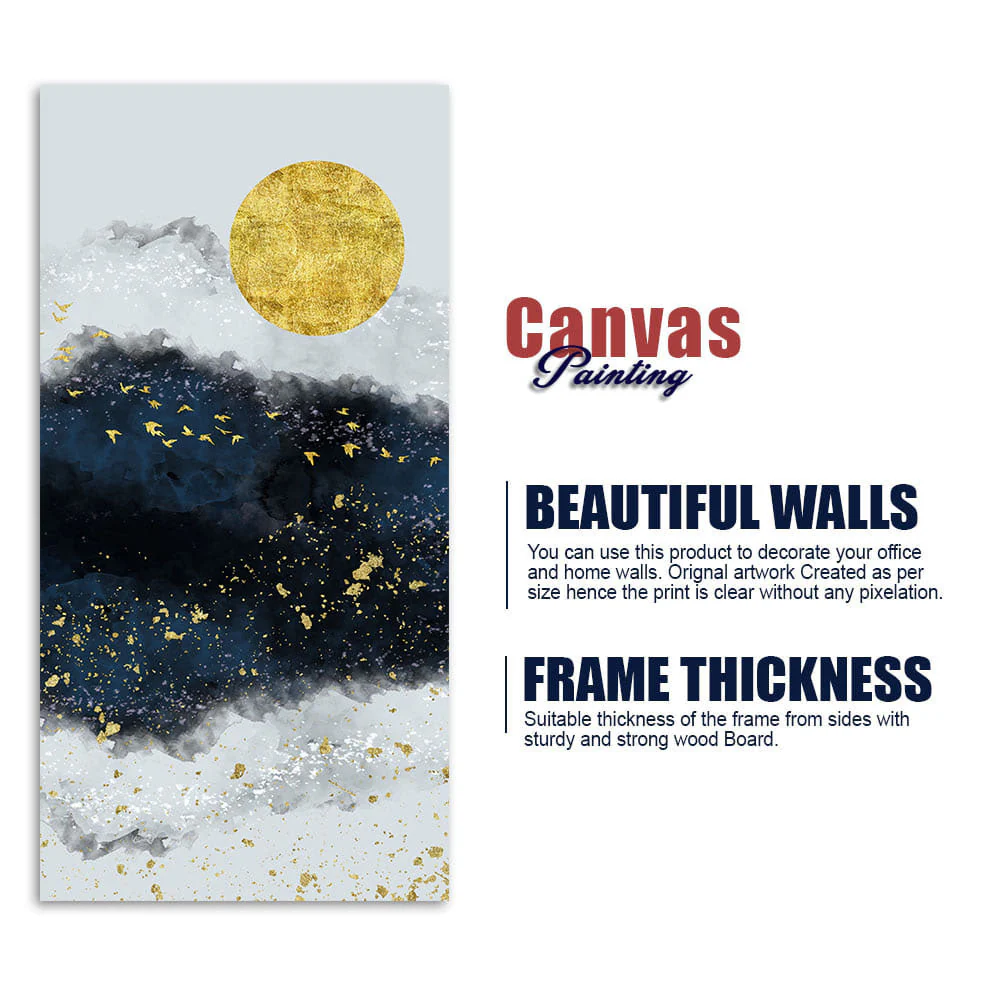 Abstract Gold Field Moon with Birds Canvas Wall Painting - Image 5