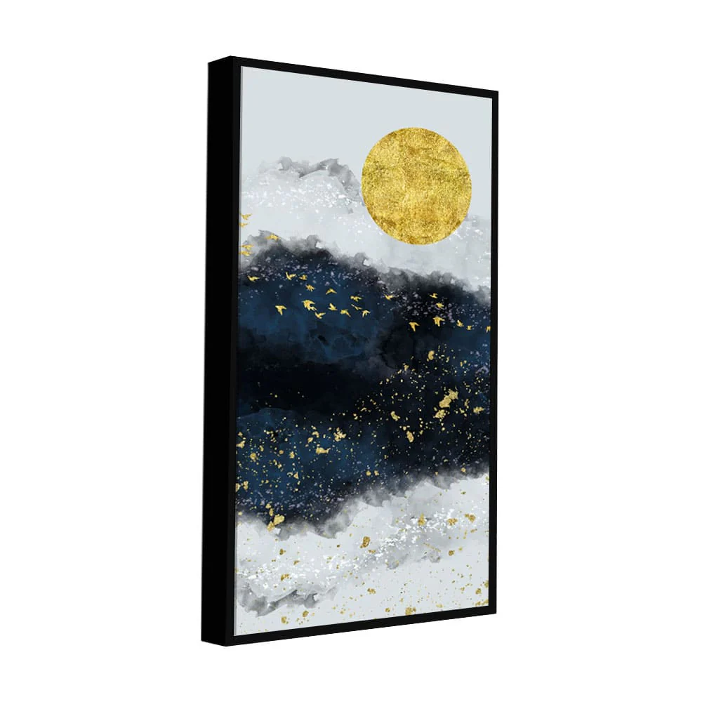 Abstract Gold Field Moon with Birds Canvas Wall Painting - Image 6