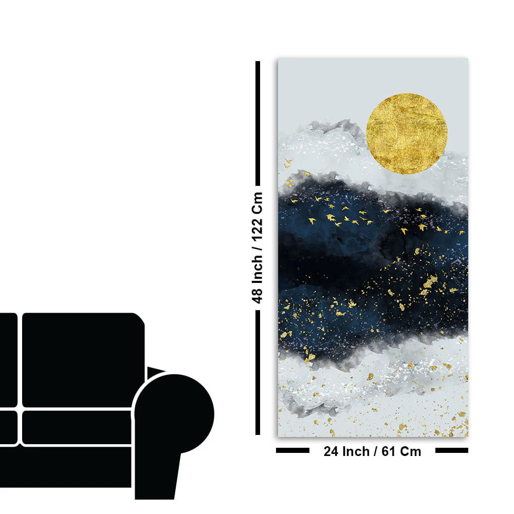 Abstract Gold Field Moon with Birds Canvas Wall Painting - Image 7