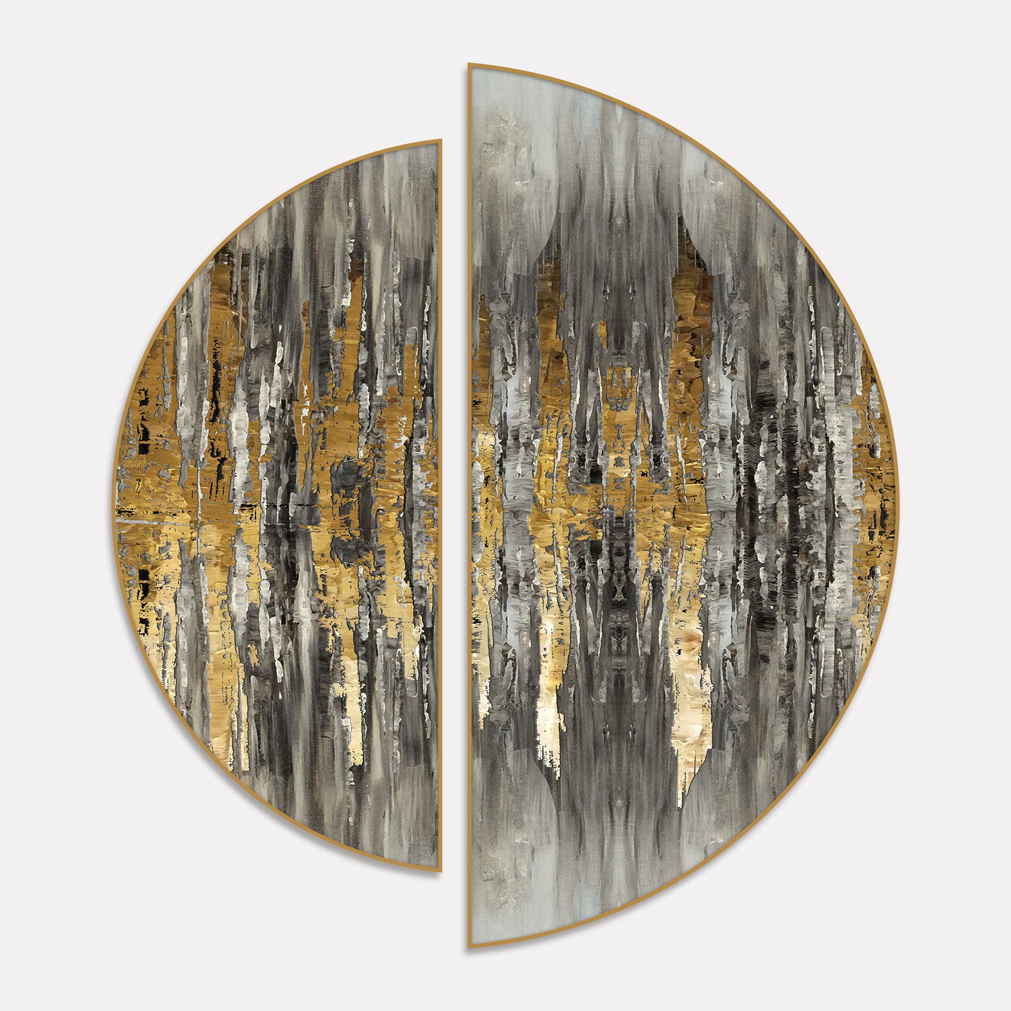 Abstract Golden and Silver Pattern Art Semi Circle Frames Set Of 2 - Image 2
