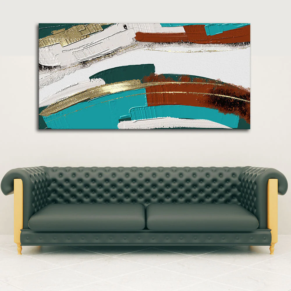 Abstract Golden and White Textured Premium Canvas Wall Painting - Image 2