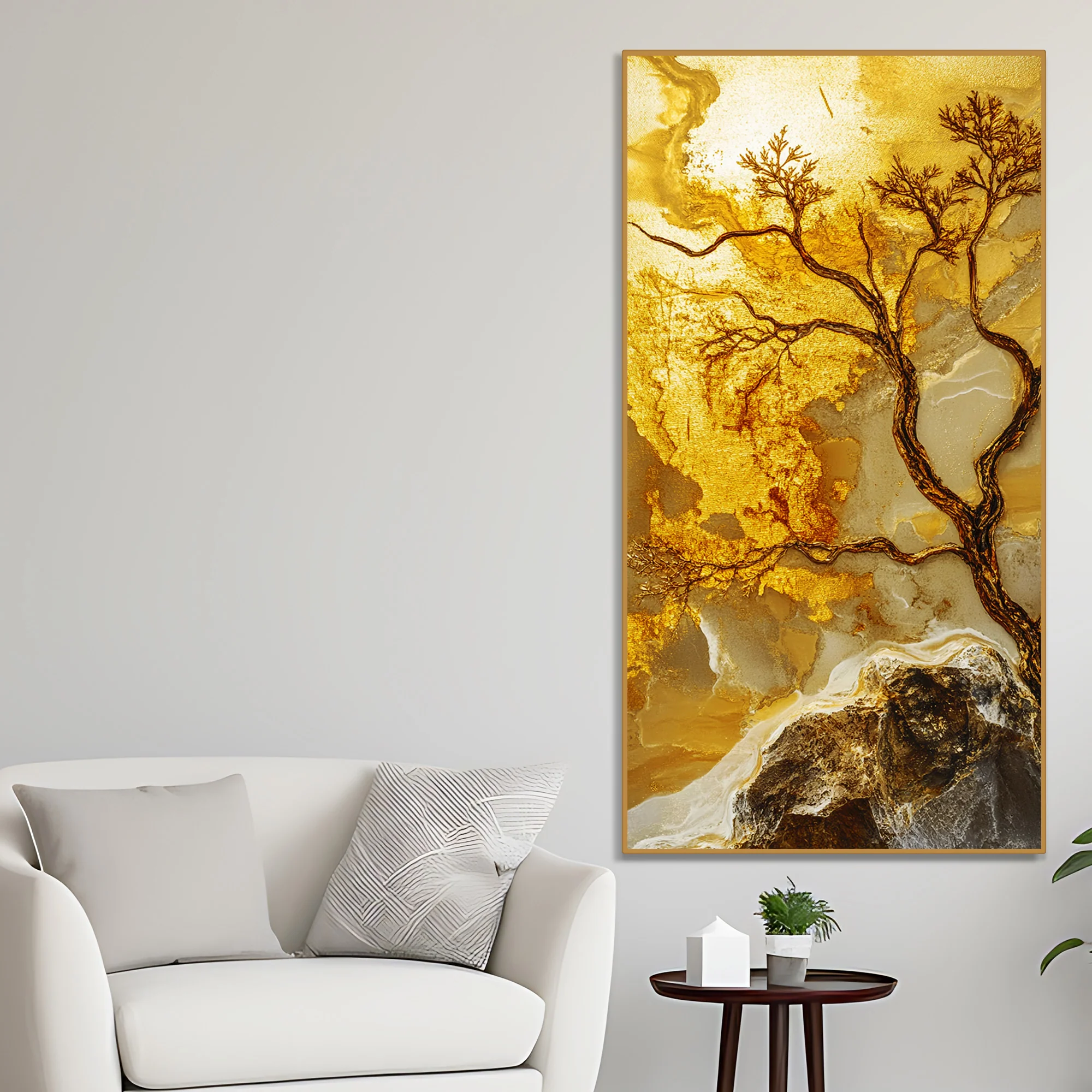 Abstract Golden Artistic Tree Art Canvas Wall Painting - Image 2