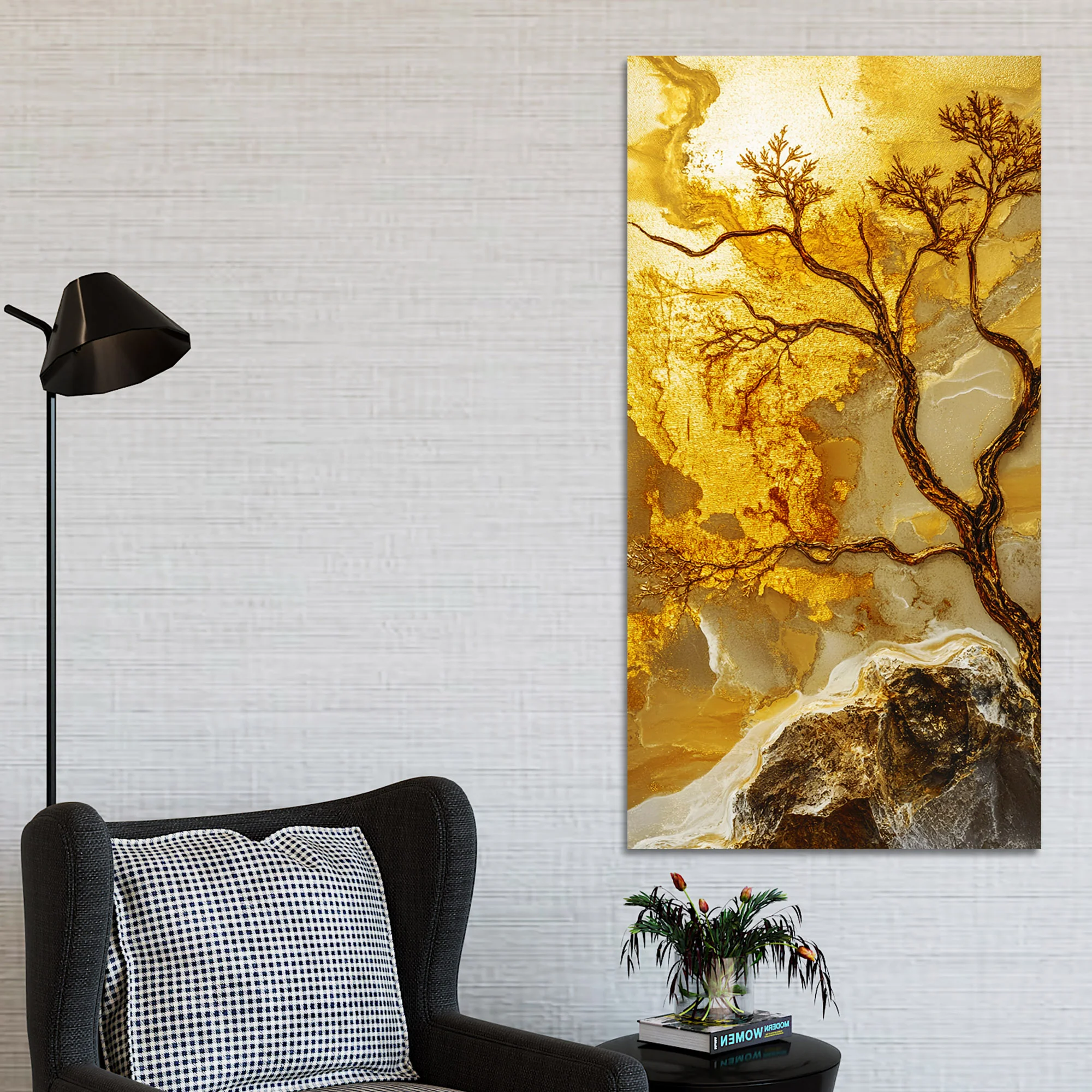 Abstract Golden Artistic Tree Art Canvas Wall Painting - Image 3