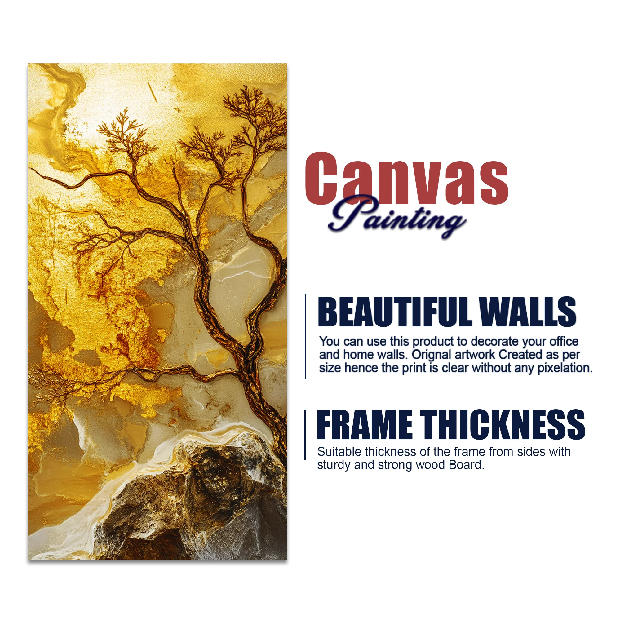 Abstract Golden Artistic Tree Art Canvas Wall Painting - Image 5