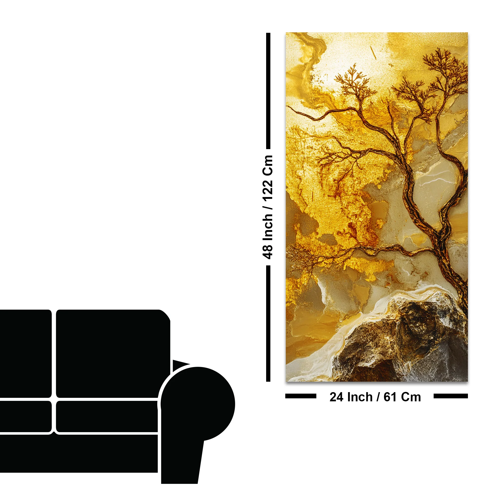 Abstract Golden Artistic Tree Art Canvas Wall Painting - Image 7