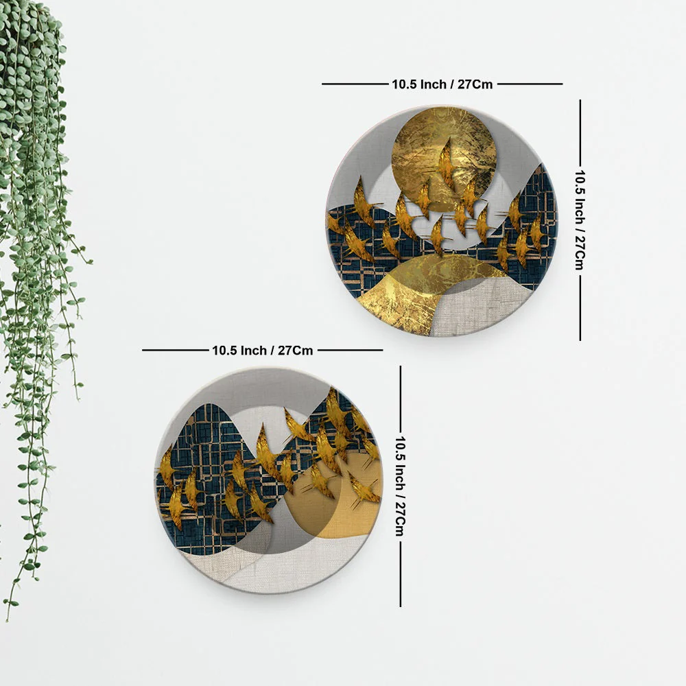 Abstract Golden Birds Flying Luxurious Art Wall Hanging Plates of Two Pieces - Image 8