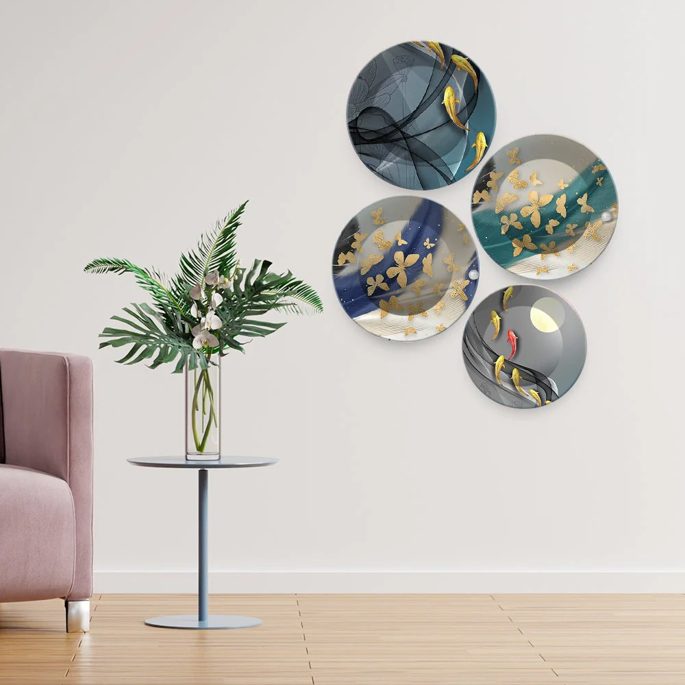 Abstract Golden Butterflies Premium Wall Plates Painting Set of Four - Image 3