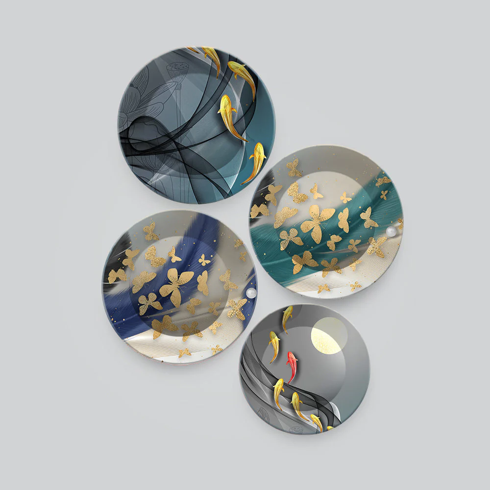 Abstract Golden Butterflies Premium Wall Plates Painting Set of Four - Image 4