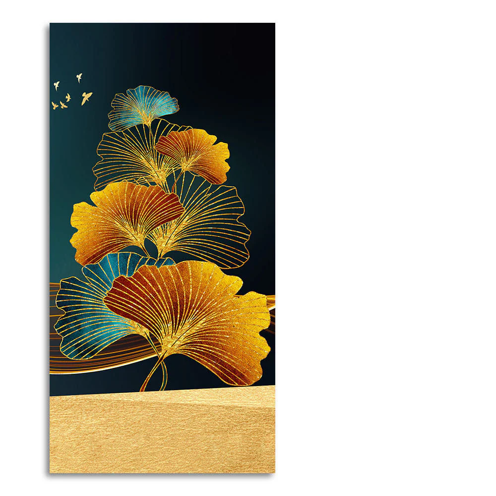 Abstract Golden Plant Leaves Canvas Wall Painting - Image 4