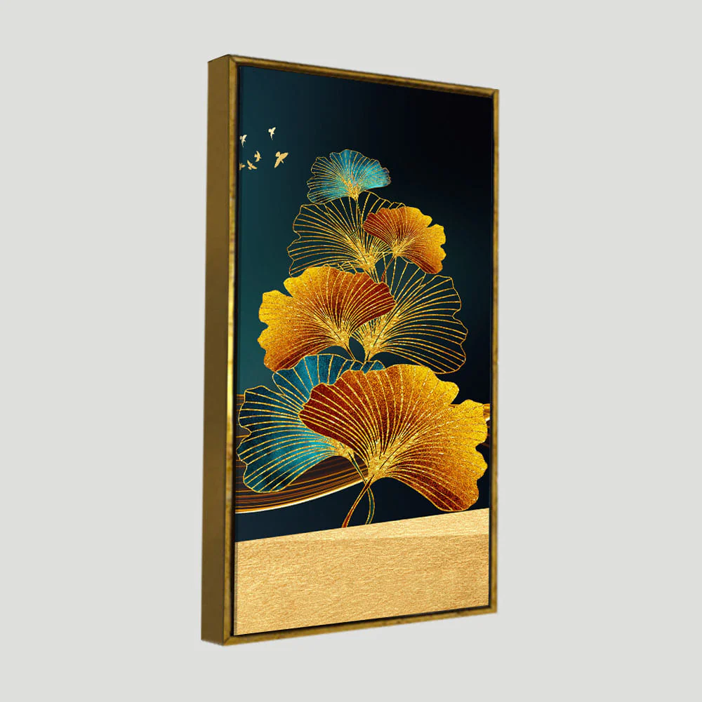 Abstract Golden Plant Leaves Canvas Wall Painting - Image 5