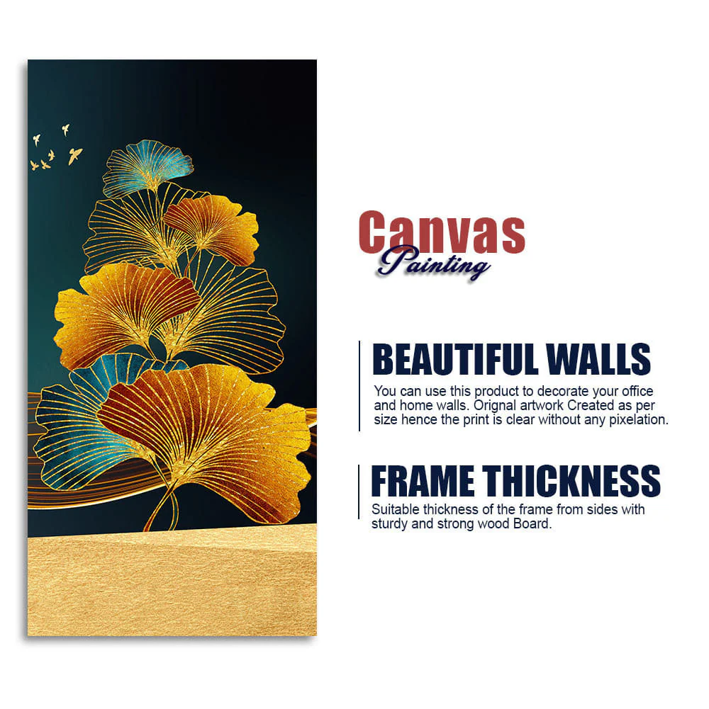 Abstract Golden Plant Leaves Canvas Wall Painting - Image 6