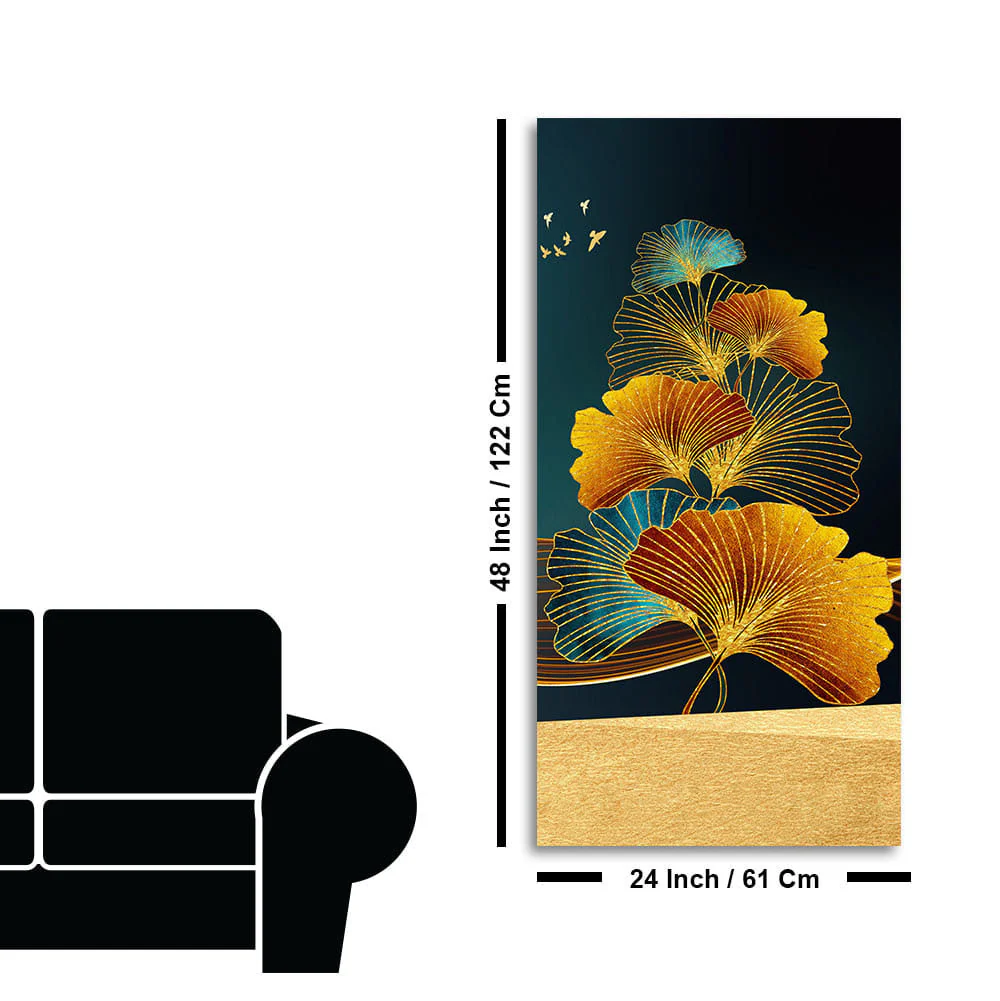 Abstract Golden Plant Leaves Canvas Wall Painting - Image 7