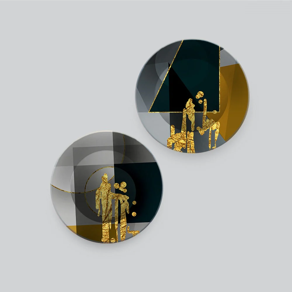 Abstract Golden Textured Art Wall Hanging Plates of Two Pieces - Image 4