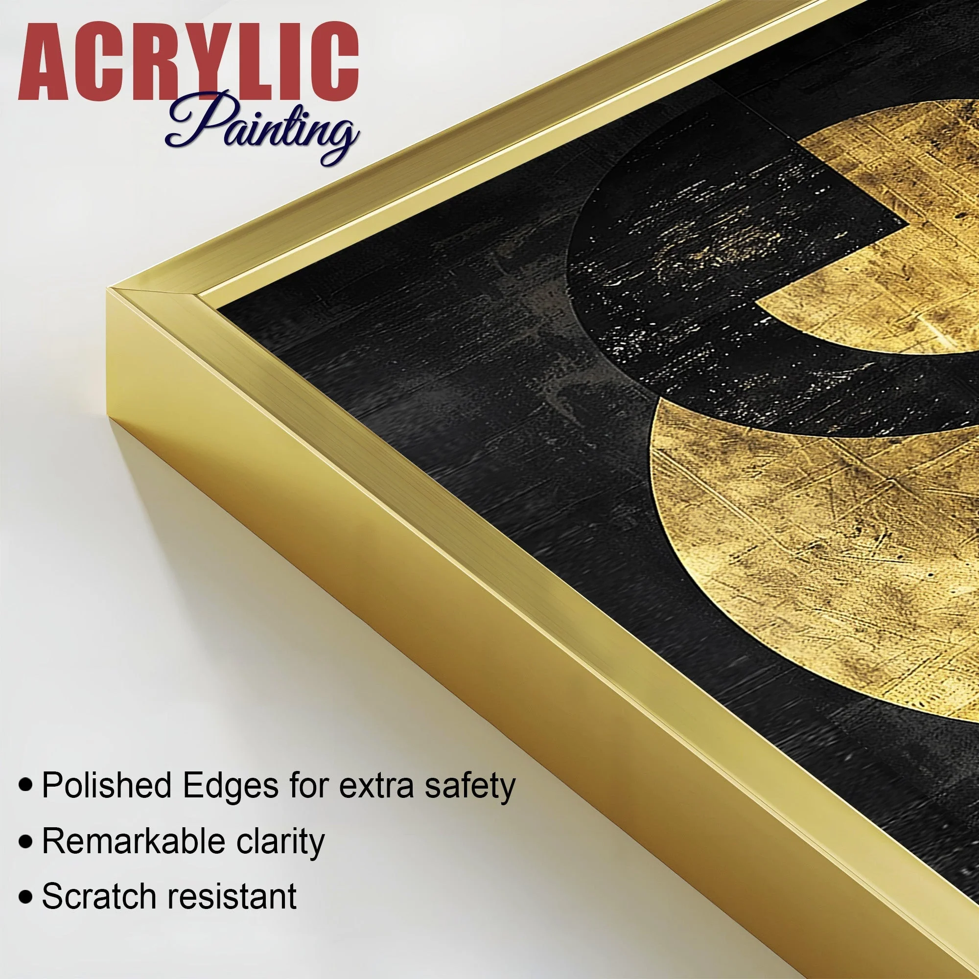 Abstract Golden Textured Line Art Acrylic Floating Wall Painting Set Of 2 - Image 4