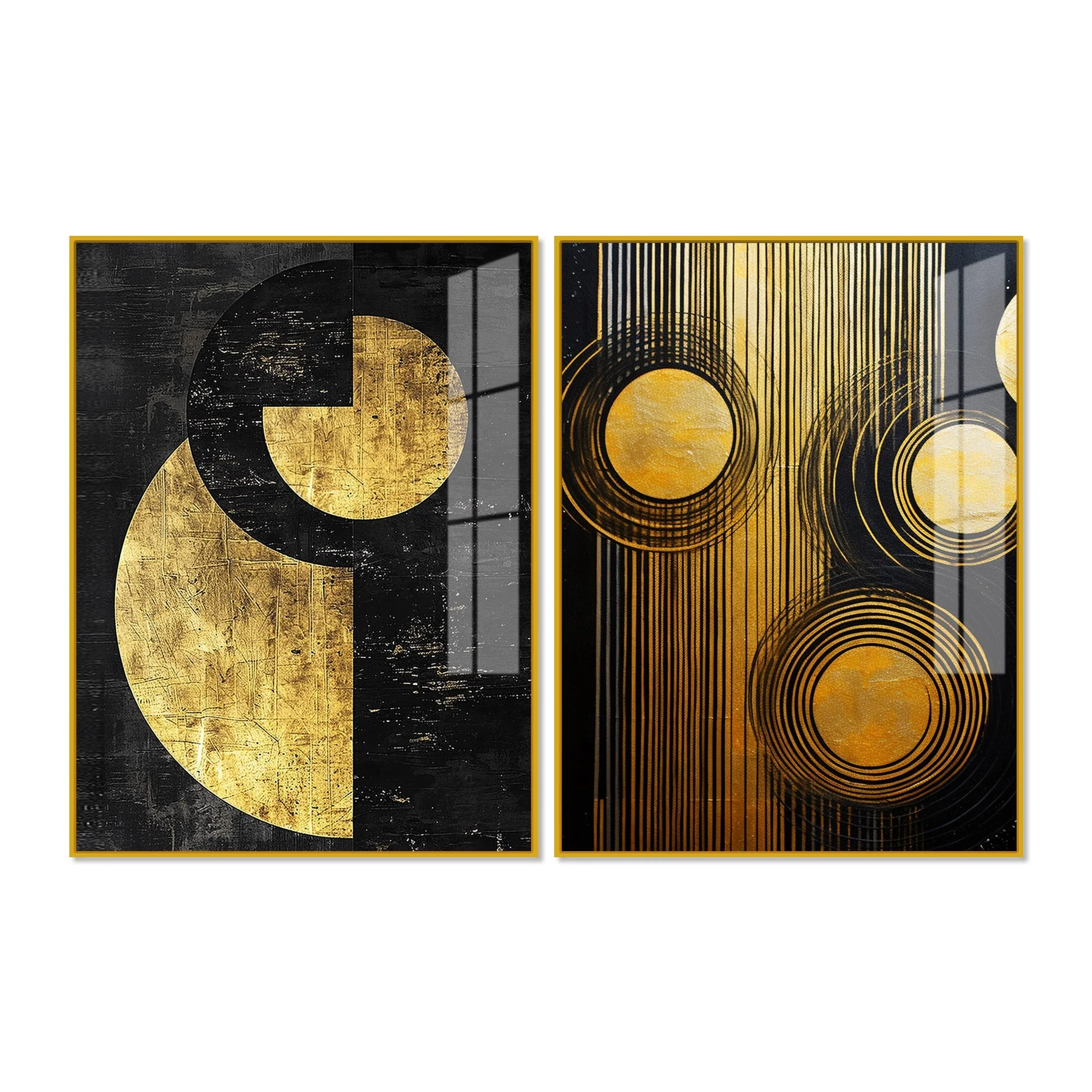 Abstract Golden Textured Line Art Acrylic Floating Wall Painting Set Of 2 - Image 5