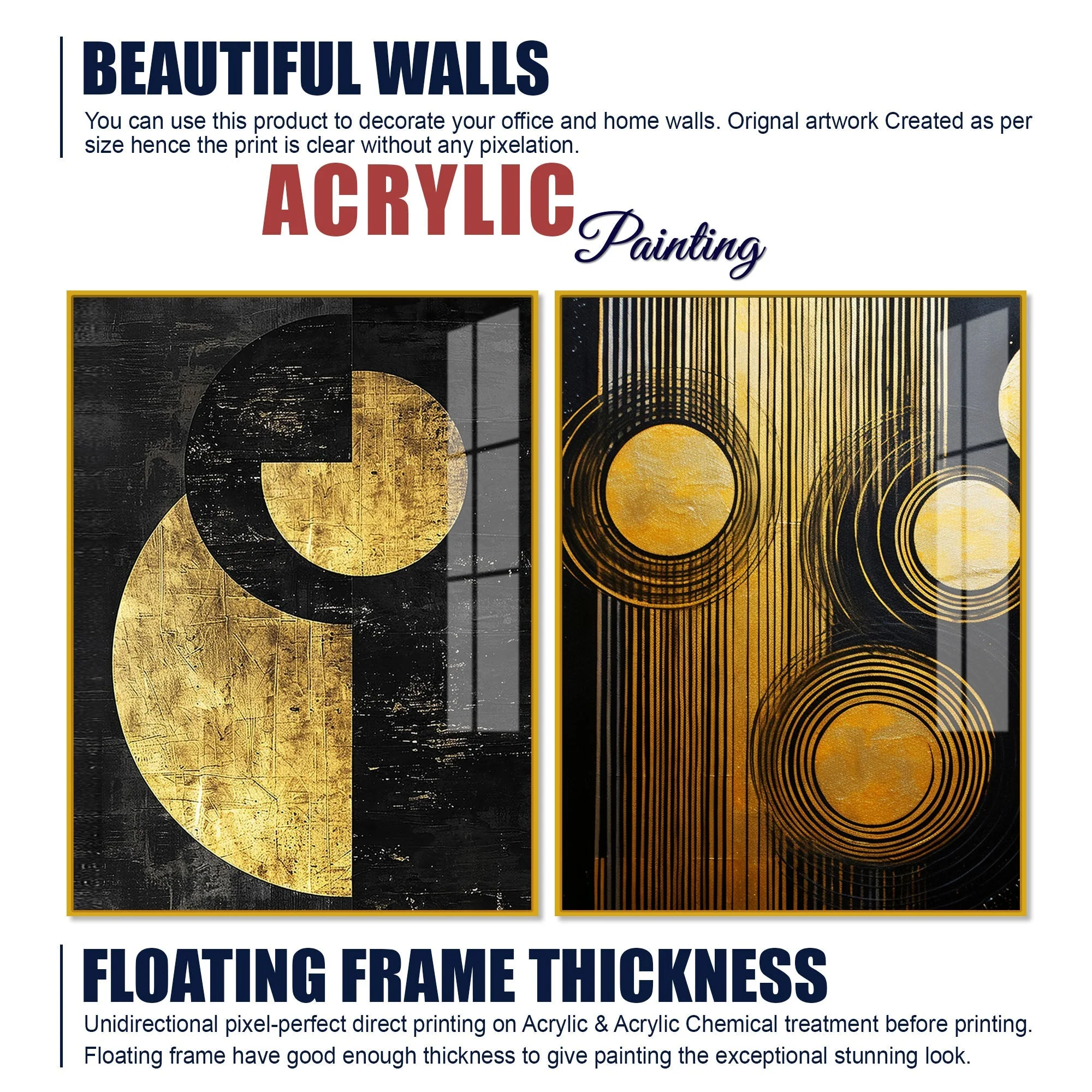 Abstract Golden Textured Line Art Acrylic Floating Wall Painting Set Of 2 - Image 6
