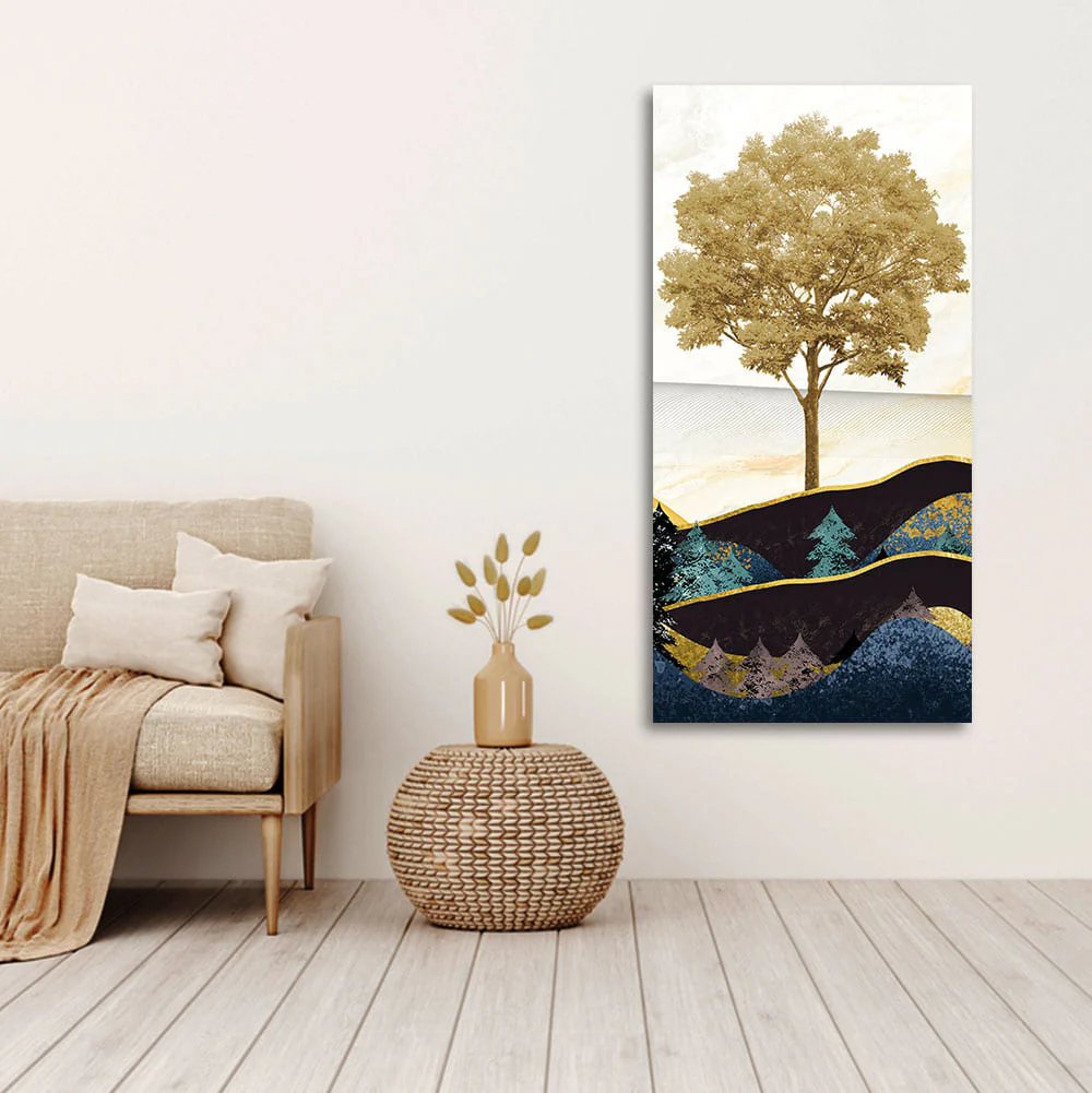 Abstract Golden Tree Premium Canvas Wall Painting - Image 2