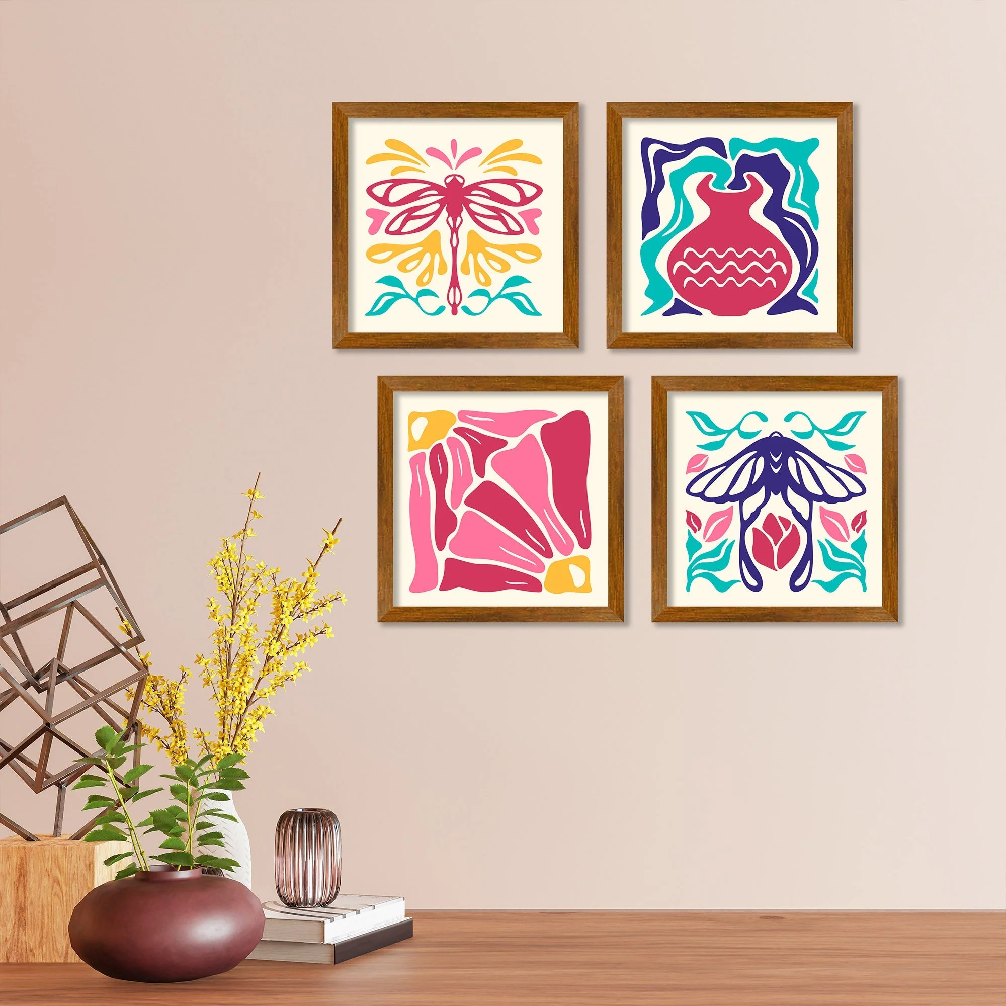 Abstract Groovy Floral Art Wall Frame Set of Four - Image 2