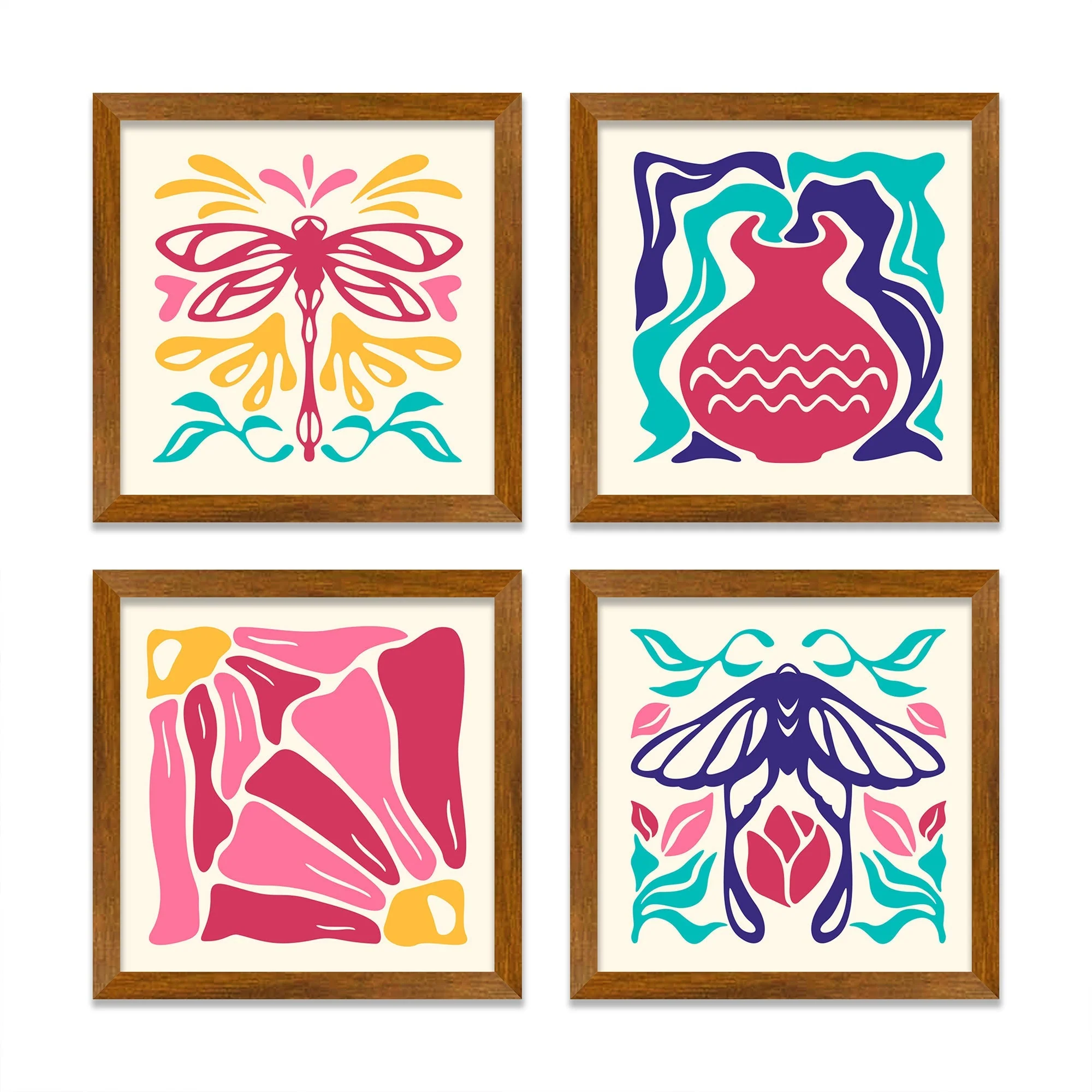Abstract Groovy Floral Art Wall Frame Set of Four - Image 3