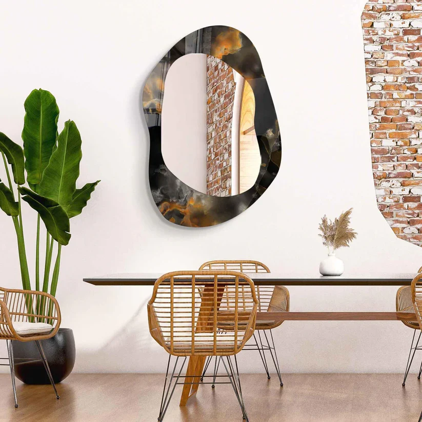 Abstract Irregular Acrylic Wall Mirror with Smoky Frame - Image 2