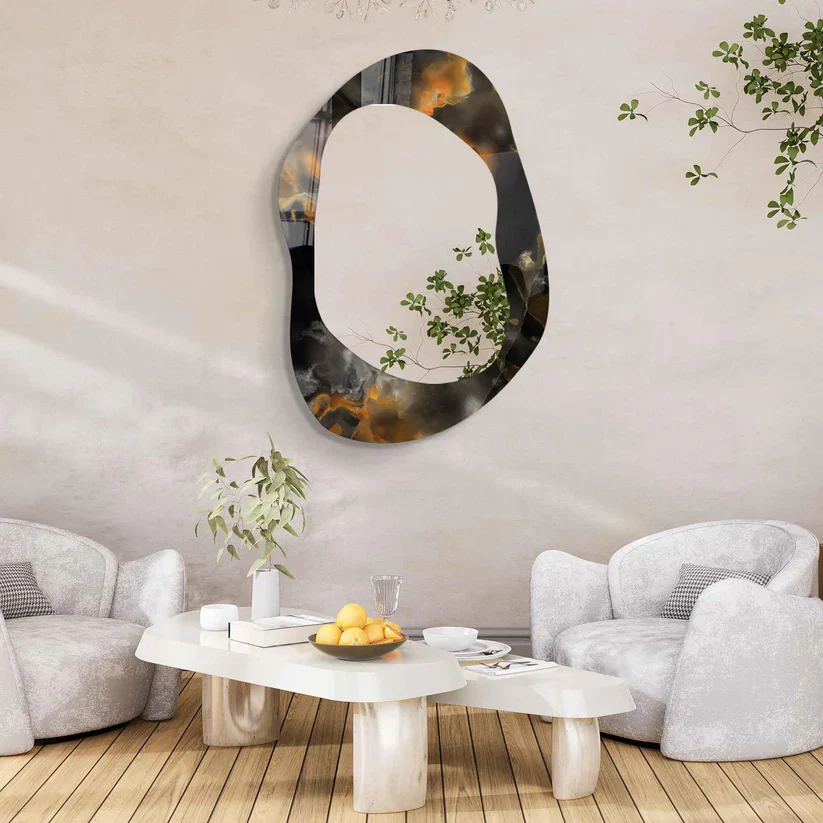 Abstract Irregular Acrylic Wall Mirror with Smoky Frame - Image 3