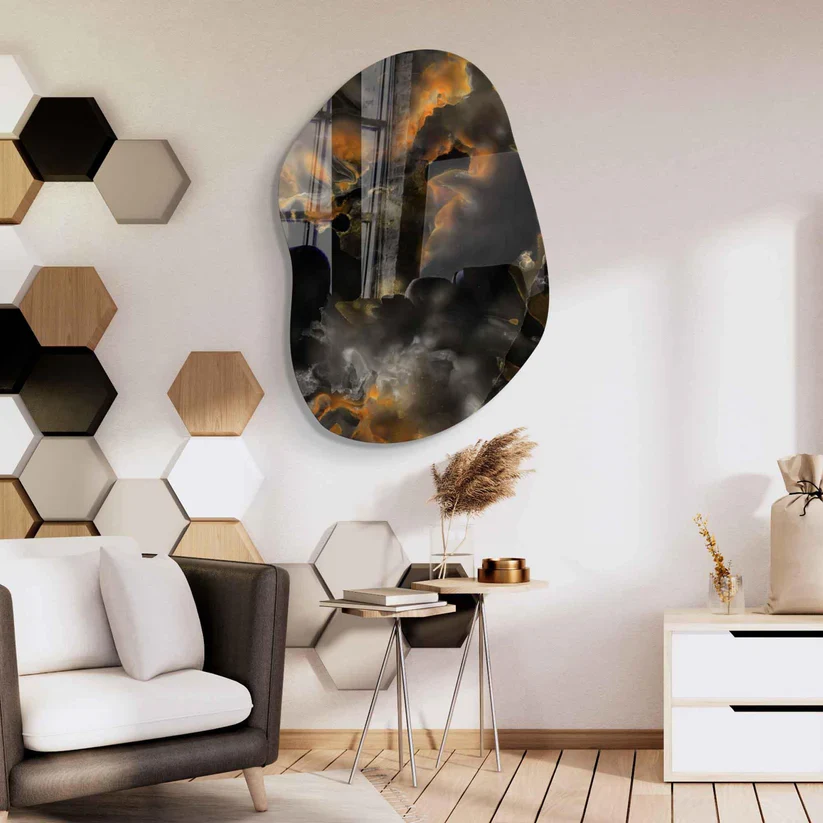 Abstract Irregular Acrylic Wall Mirror with Smoky Frame - Image 4