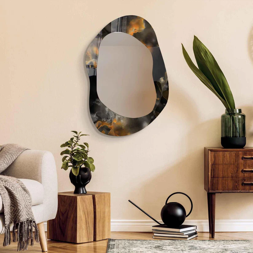 Abstract Irregular Acrylic Wall Mirror with Smoky Frame - Image 5