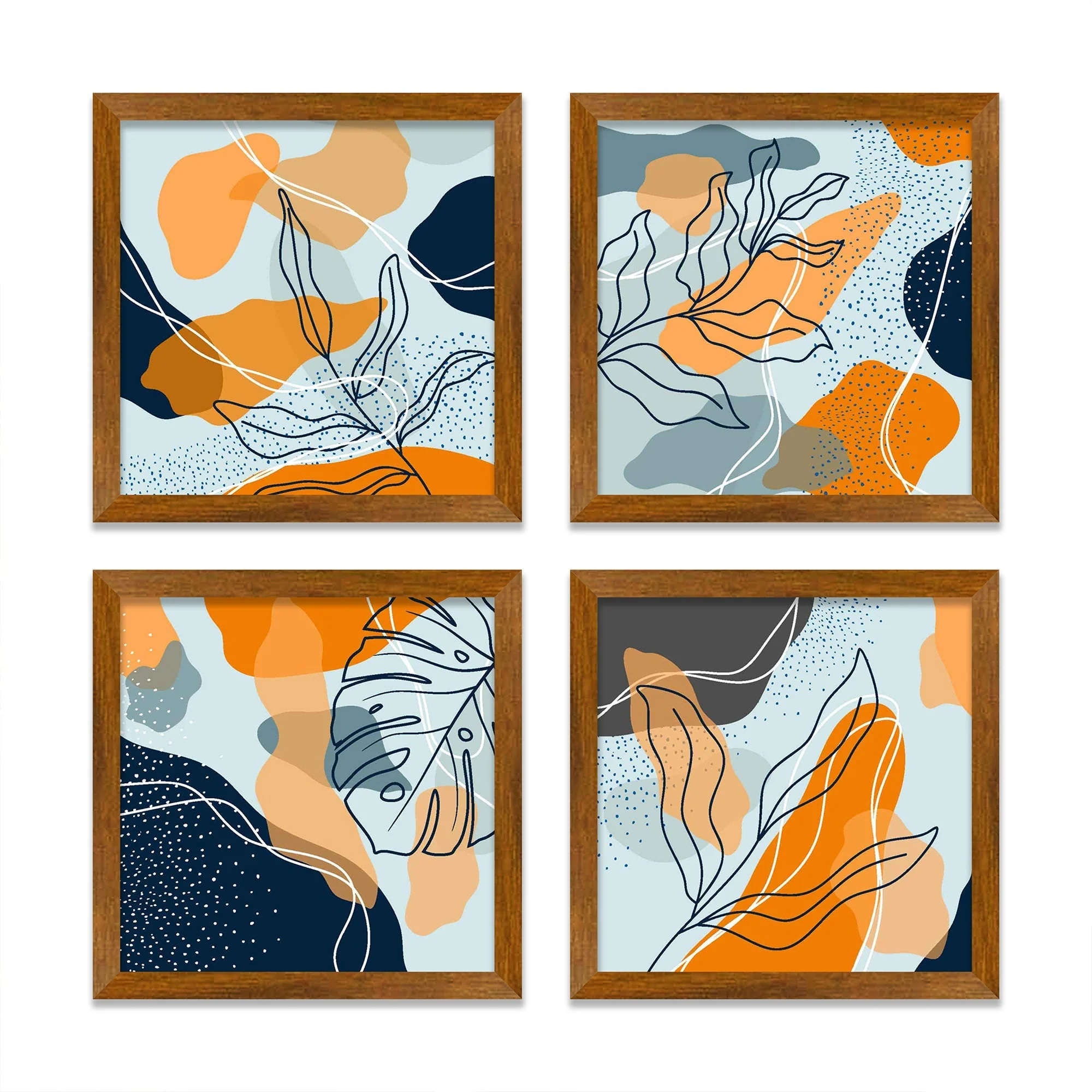 Abstract Leaves Line Art Wooden Wall Frame Set of Four - Image 3