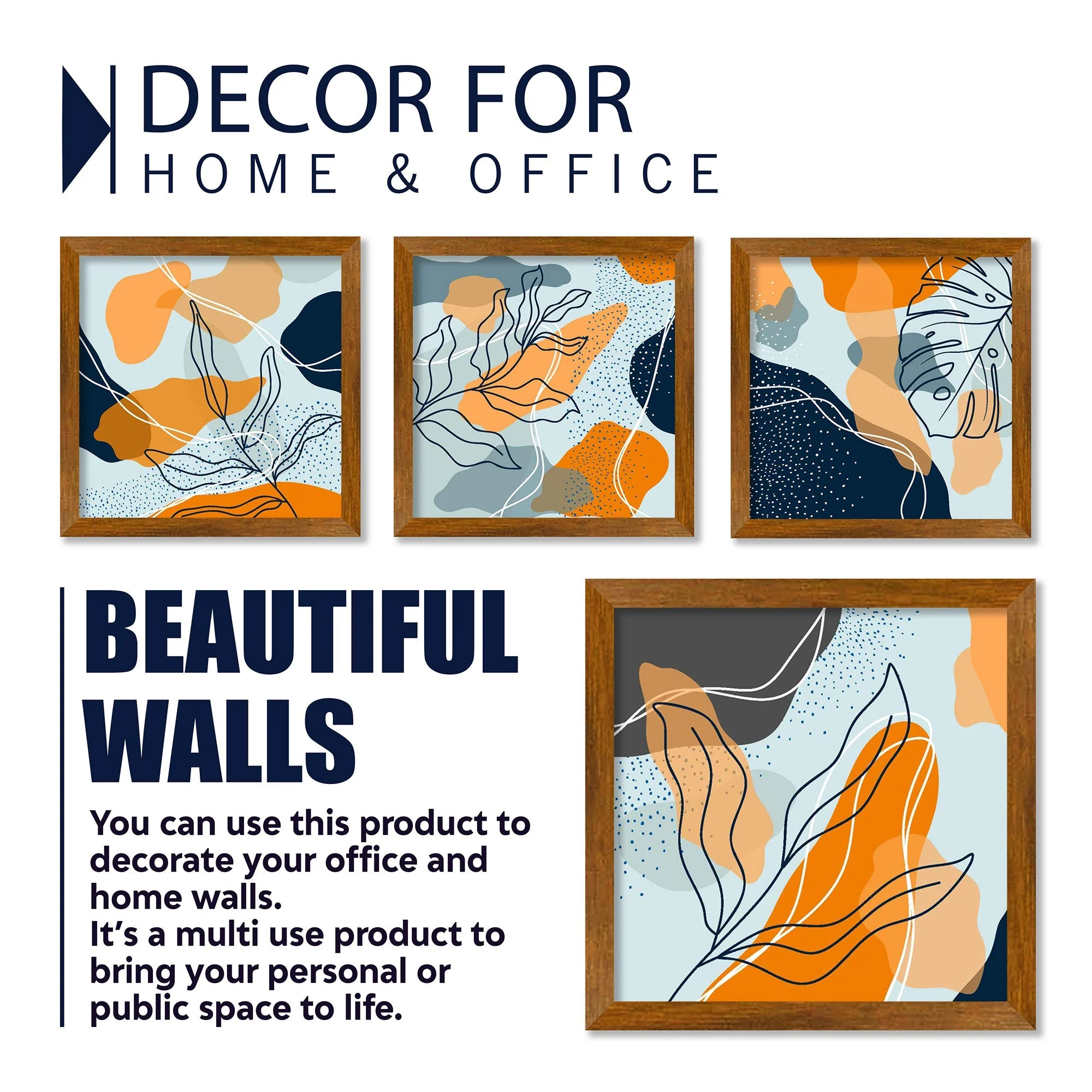 Abstract Leaves Line Art Wooden Wall Frame Set of Four - Image 4