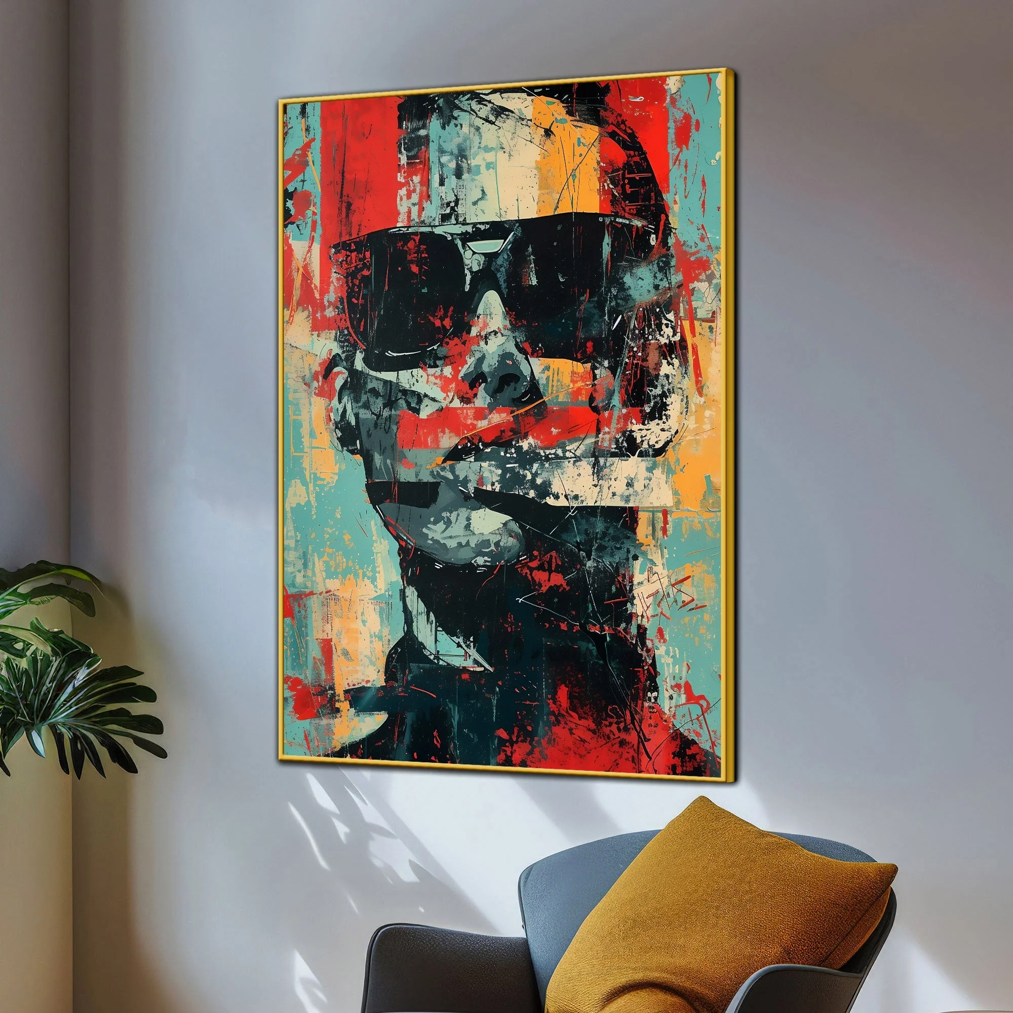 Abstract Man With The Glasses Cotton Canvas Wall Painting - Image 3