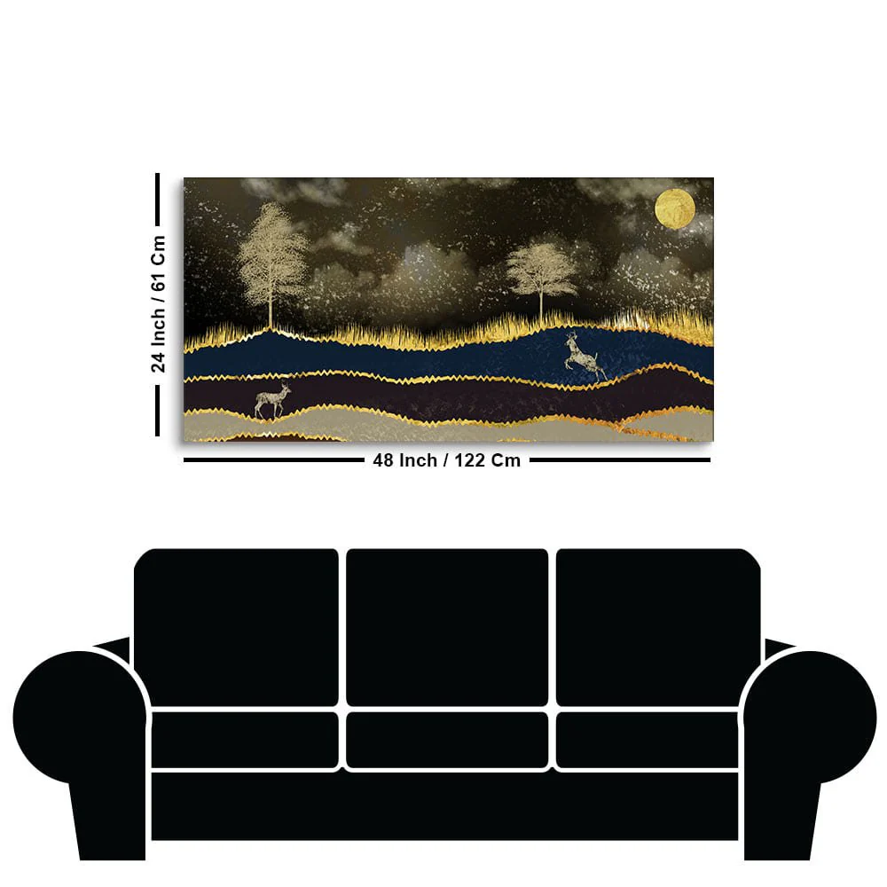 Abstract Midnight Golden Scenery with Deer Canvas Wall Painting - Image 7