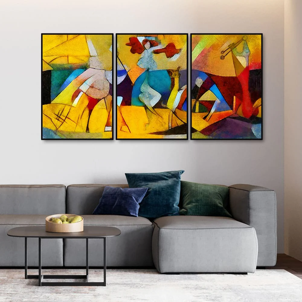 Abstract Modern Art Floating Canvas Wall Painting Set of Three - Image 3