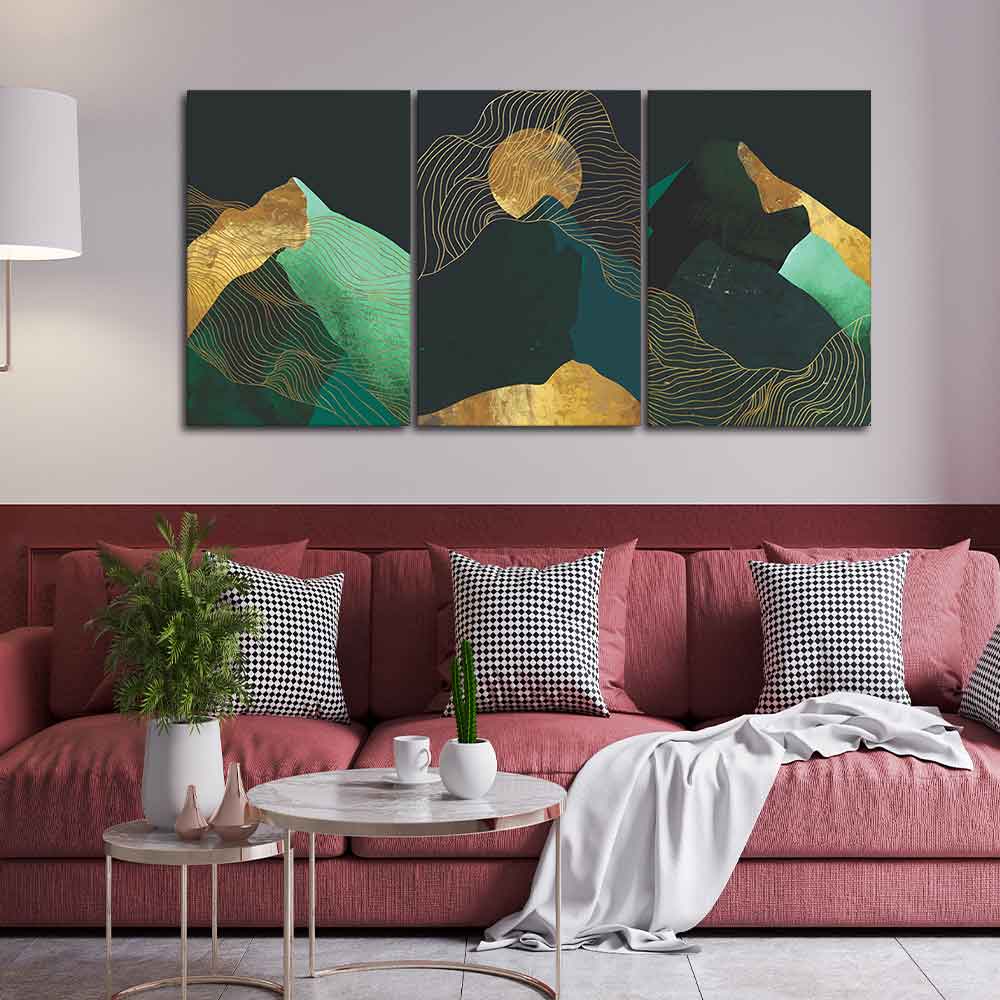 Abstract Mountains and Line Art Wall Painting of 3 Pieces - Image 2