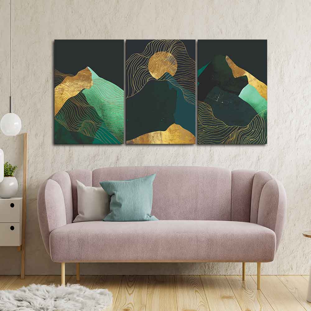 Abstract Mountains and Line Art Wall Painting of 3 Pieces - Image 3