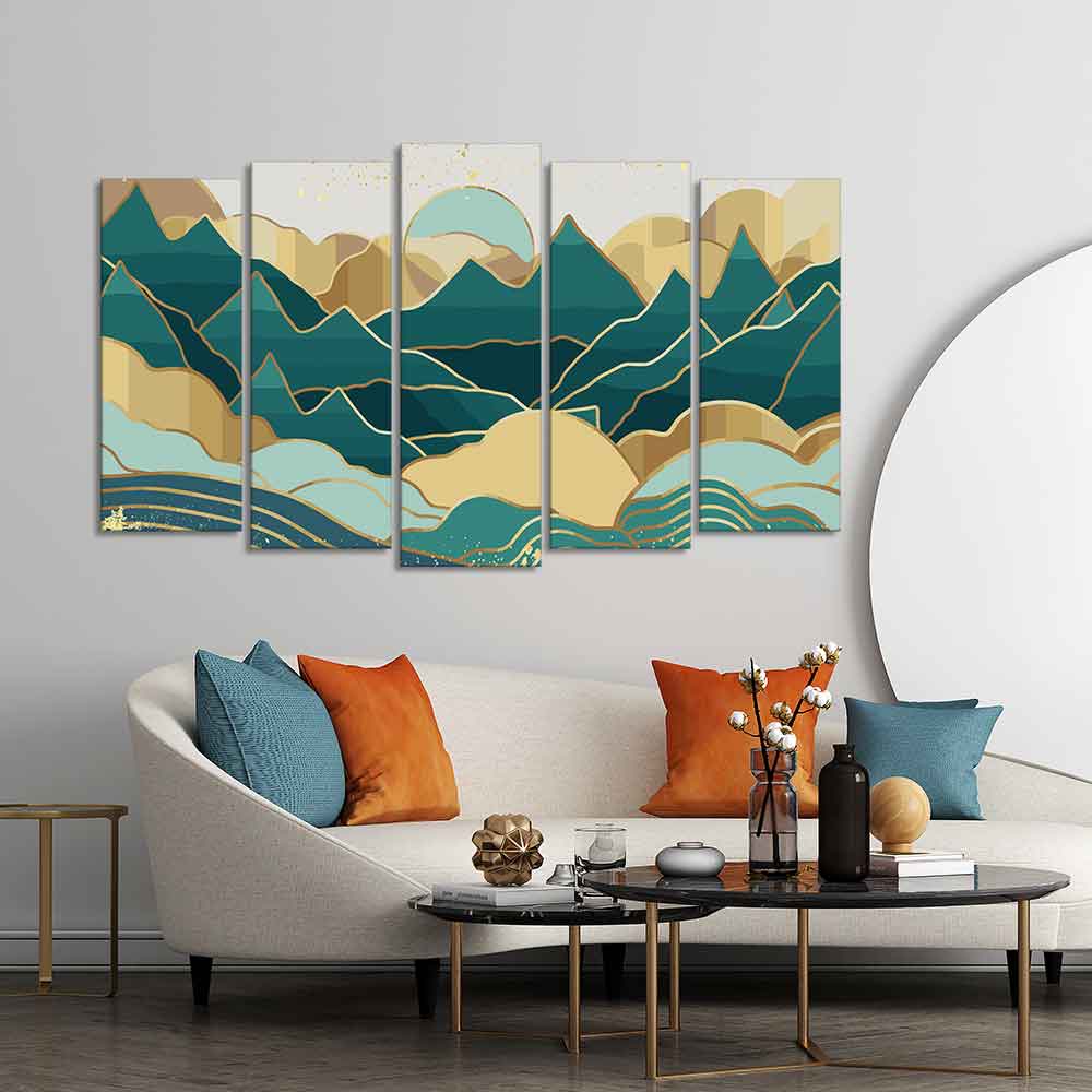 Abstract Mountains Luxurious Pattern Wall Painting of Five Pieces - Image 2