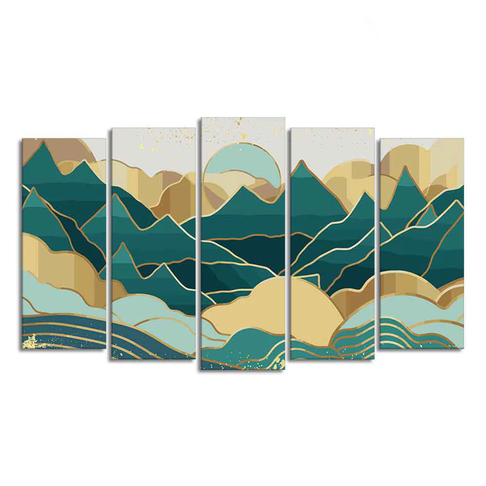 Abstract Mountains Luxurious Pattern Wall Painting of Five Pieces - Image 4