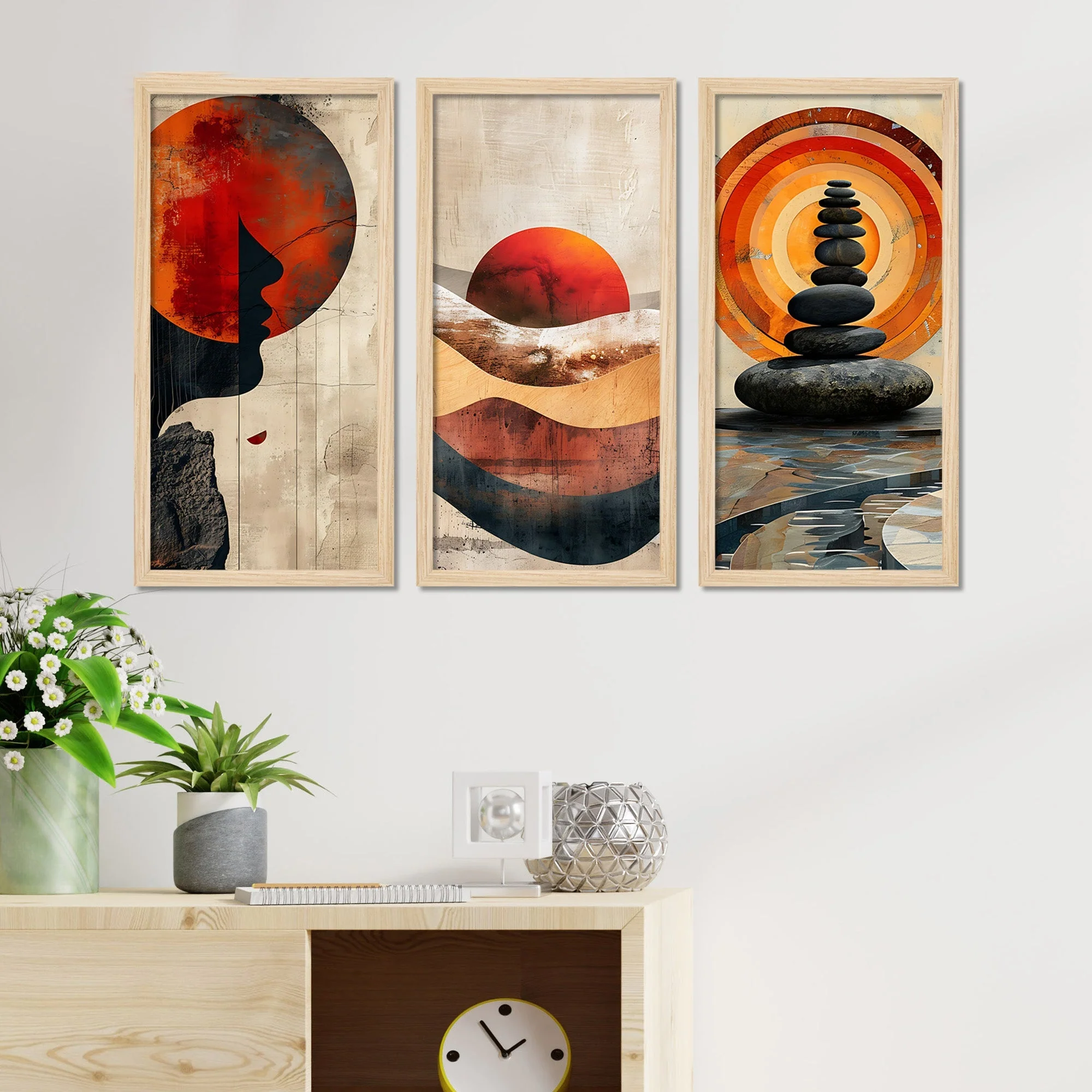 Abstract Mountains View Wooden Wall Frame Set of Three - Image 3