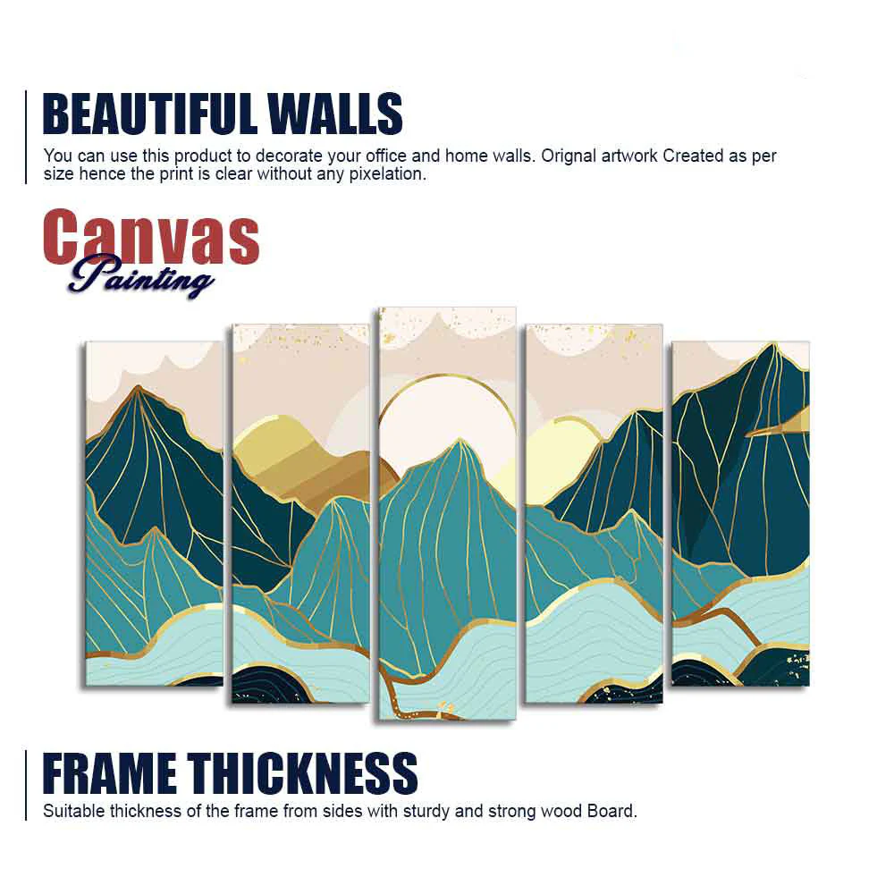 Abstract Mountains with Sunrise Background 5 Pieces Canvas Wall Painting - Image 6