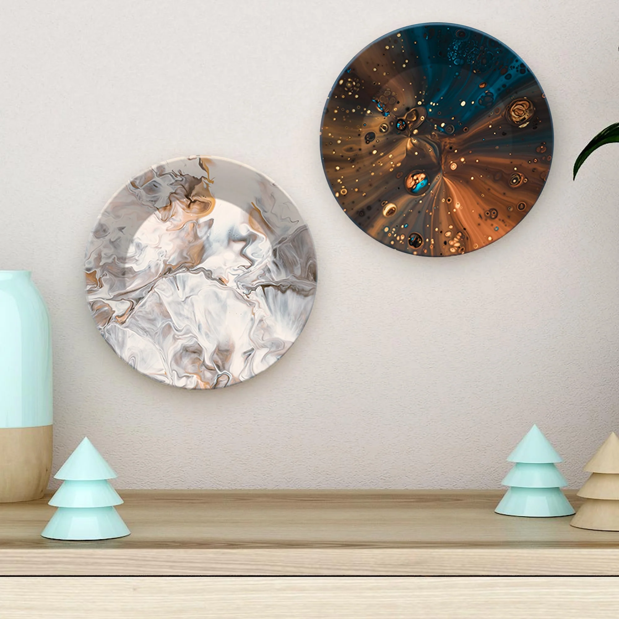 Abstract Paint Texture Ceramic Wall Hanging Plates of Two Pieces - Image 2