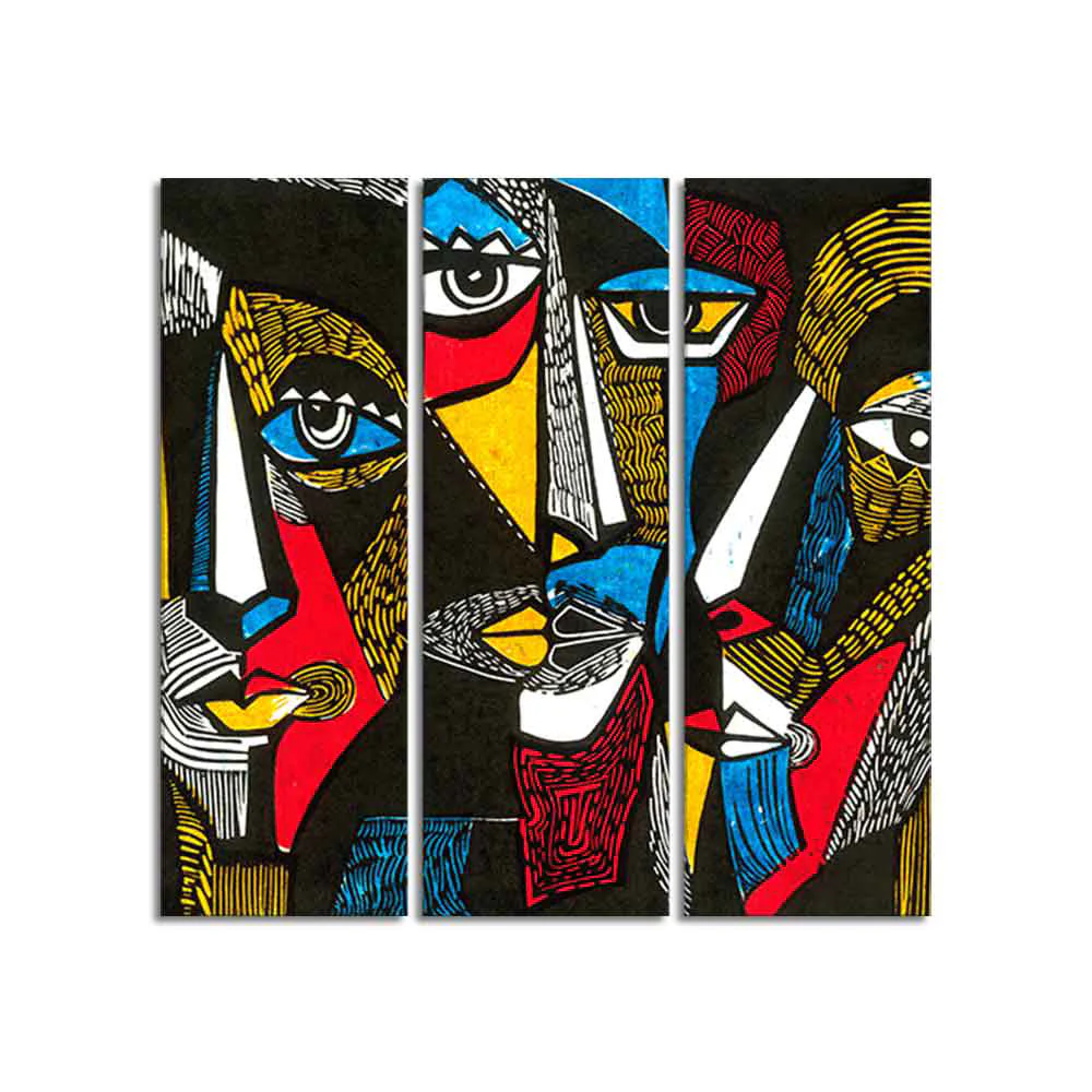 Abstract Pattern Faces Canvas Wall Painting Set of 3 Pieces - Image 4