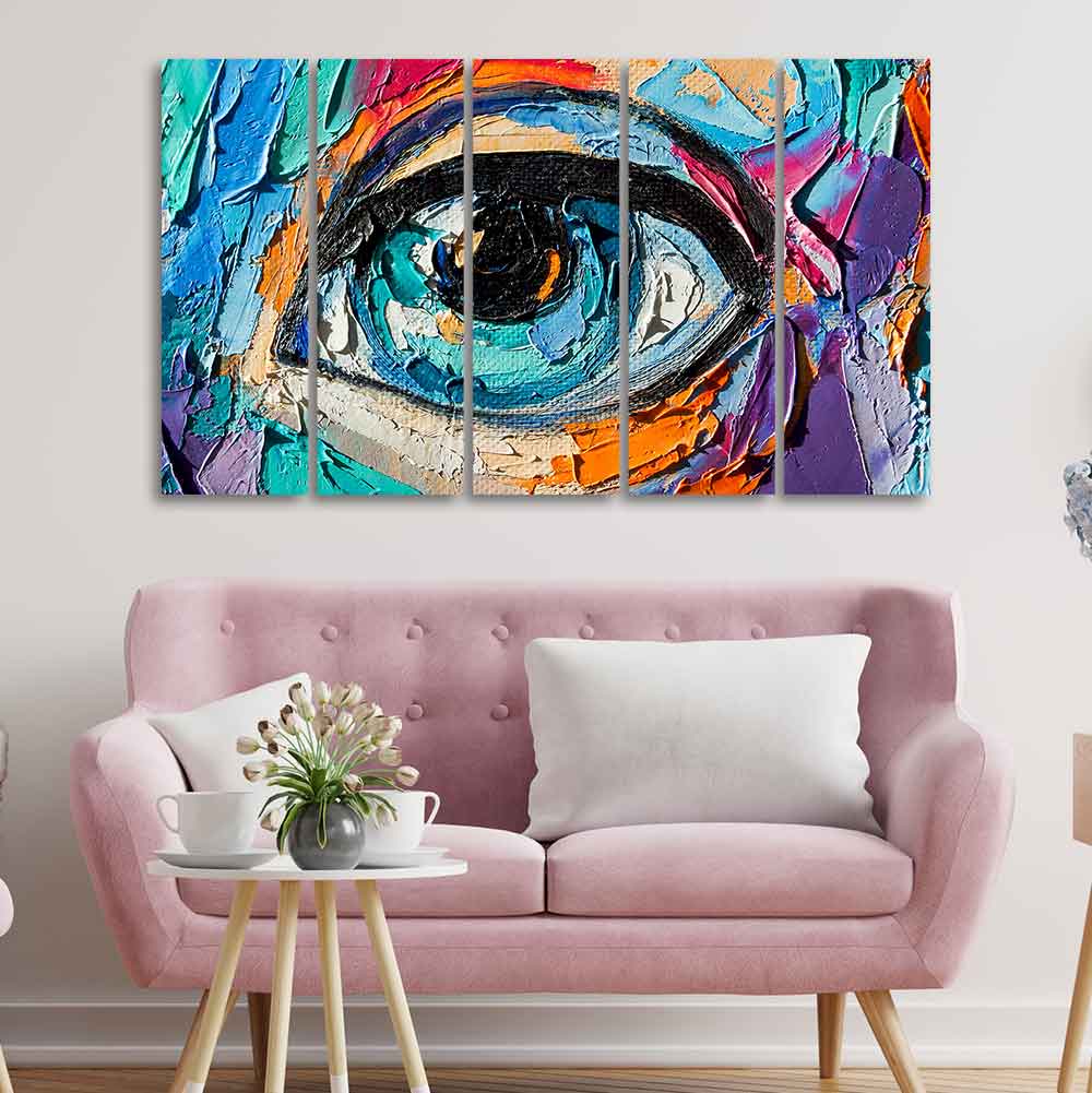 Abstract Picture of a Beautiful Girl's Eye Canvas Wall Painting of Five Pieces - Image 2