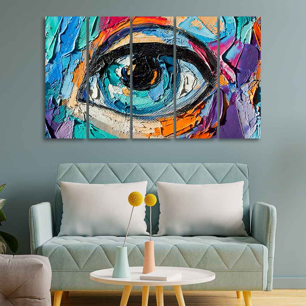 Abstract Picture of a Beautiful Girl's Eye Canvas Wall Painting of Five Pieces - Image 3