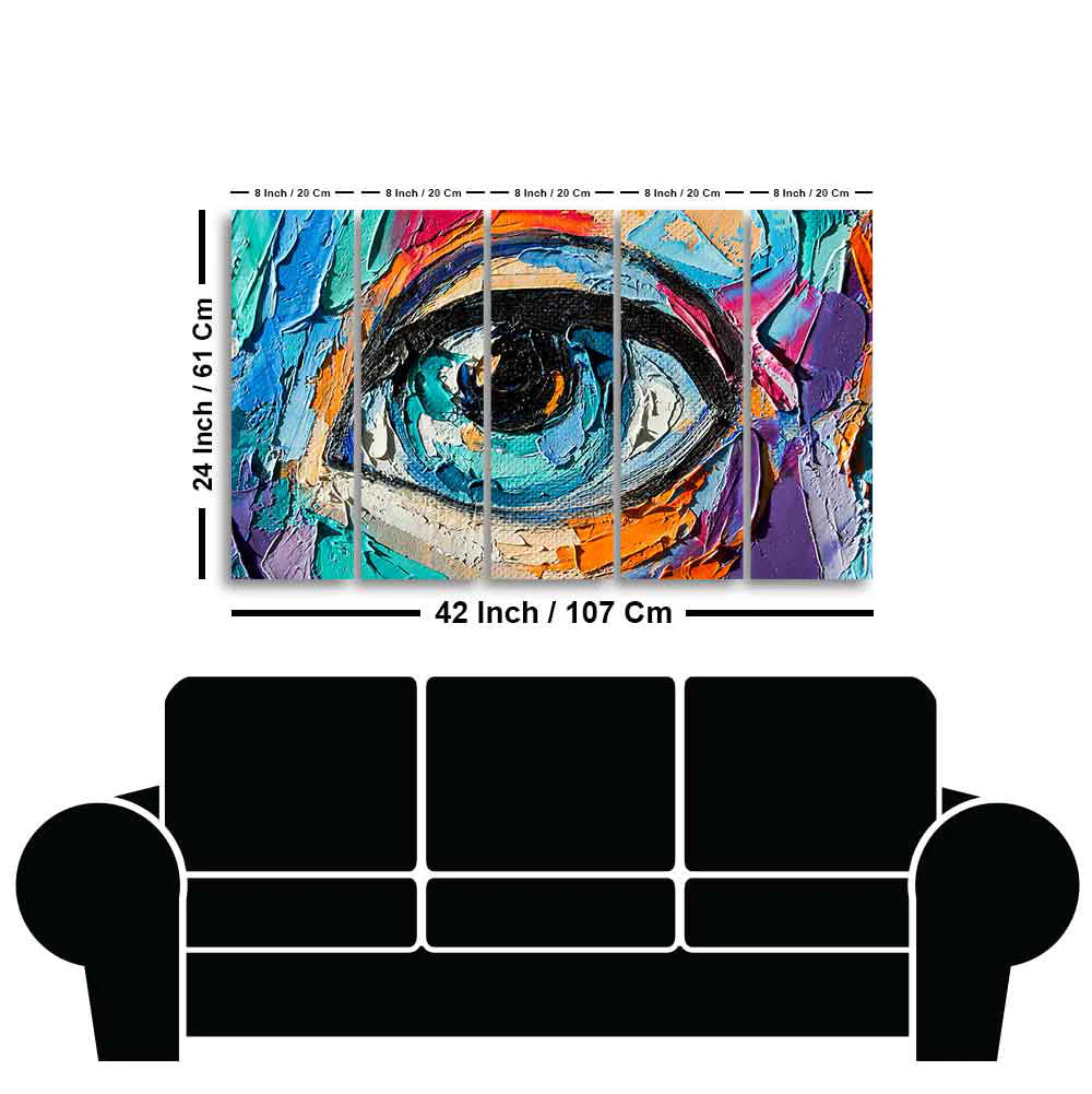 Abstract Picture of a Beautiful Girl's Eye Canvas Wall Painting of Five Pieces - Image 6