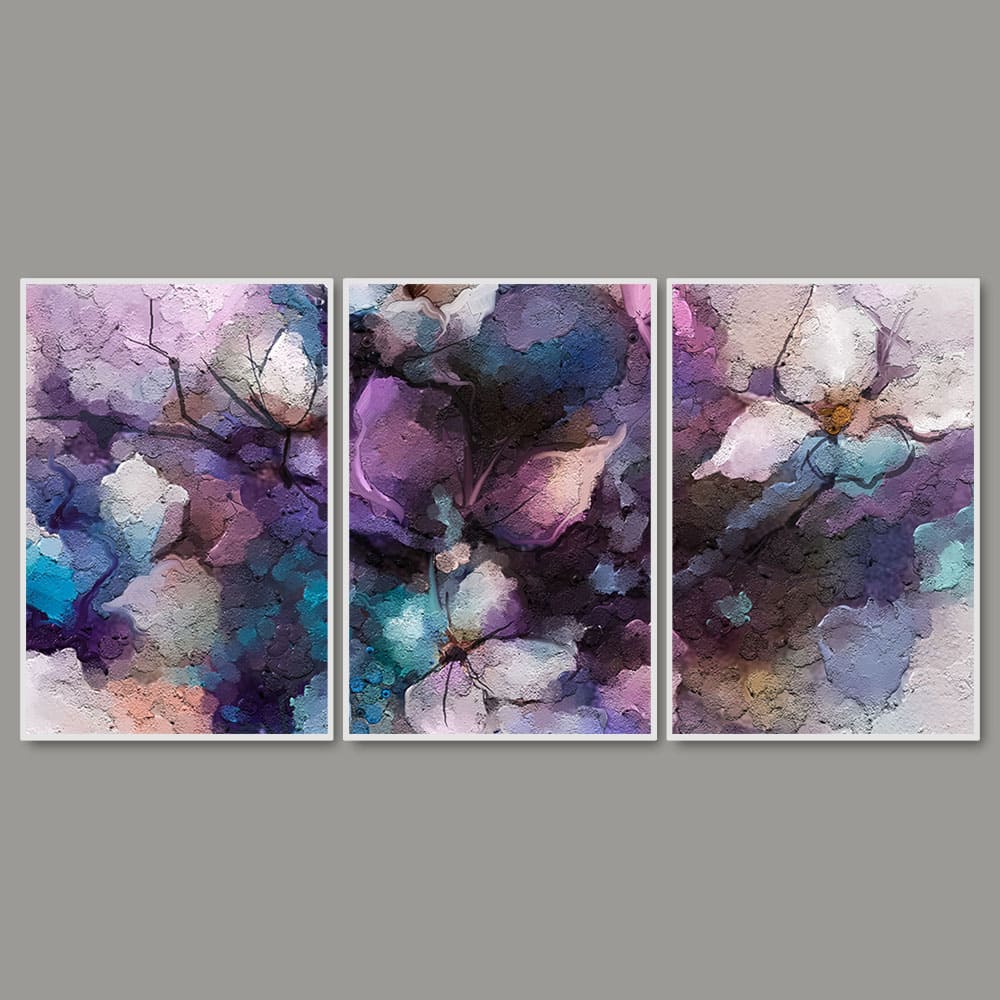 Abstract Purple Ethereal Flora Floating Canvas Wall Painting Set of Three - Image 4