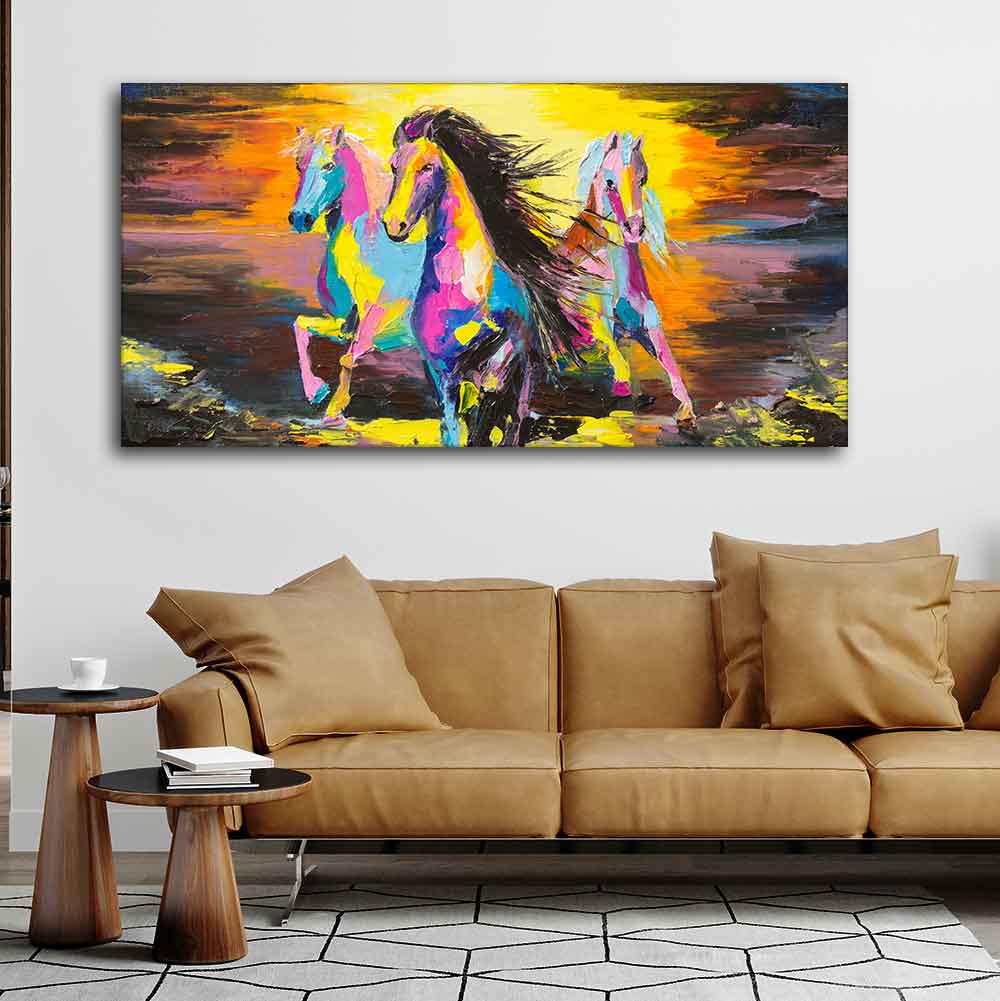 Running Horses Abstract Premium Canvas Wall Painting - Image 3