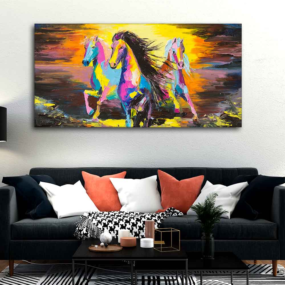 Running Horses Abstract Premium Canvas Wall Painting - Image 4